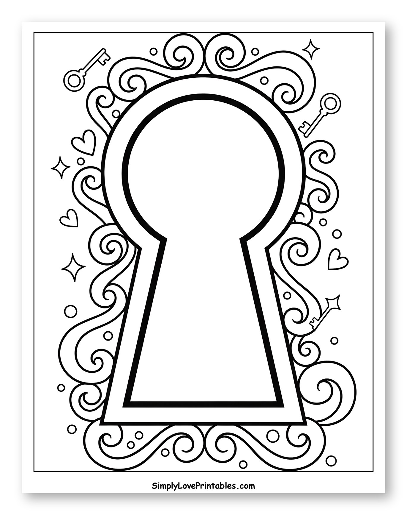 Ornate Keyhole Frame with Hearts and Stars