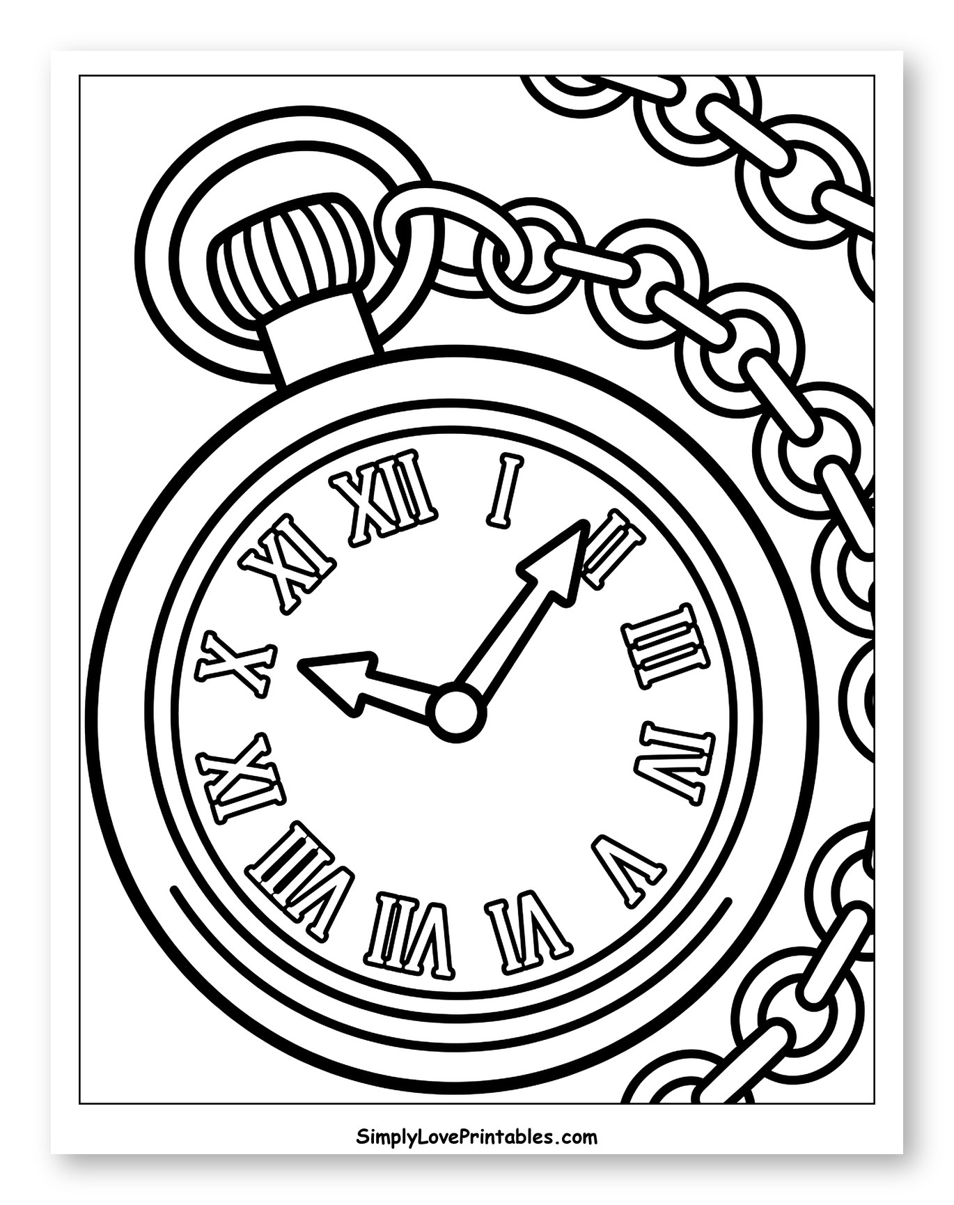 Ornate Pocket Watch with Roman Numerals and Chain to Color for Toddlers