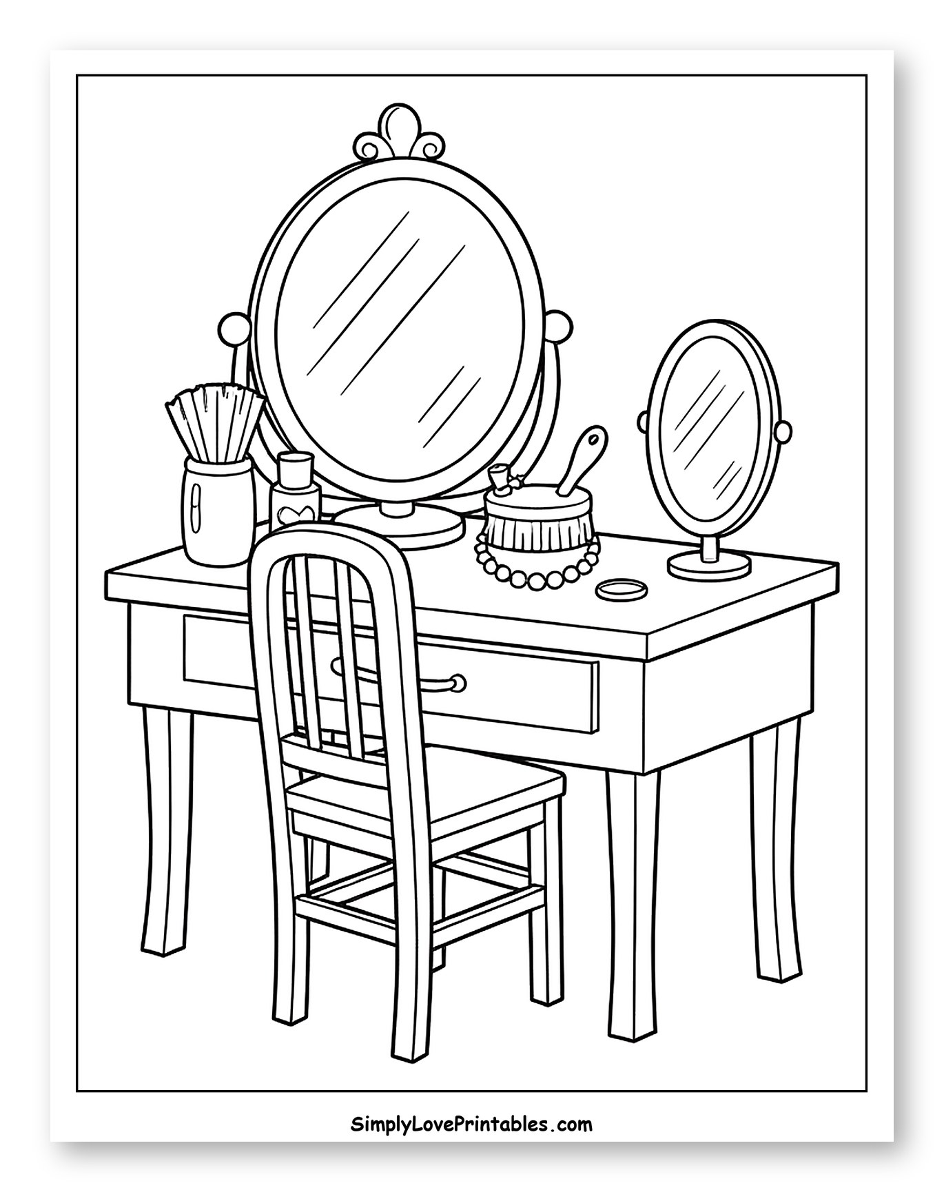 Ornate Vanity Table with Two Mirrors to Color for Kids