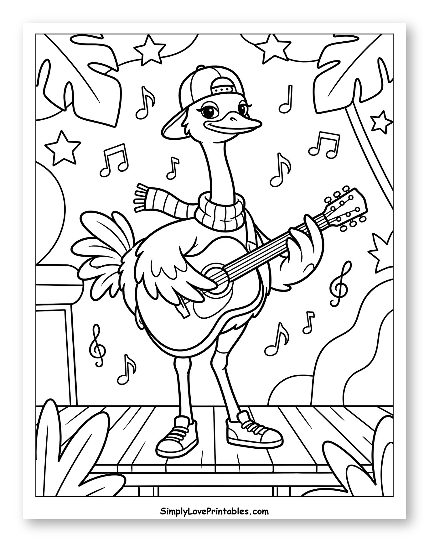 Ostrich Musician Playing Guitar on Stage
