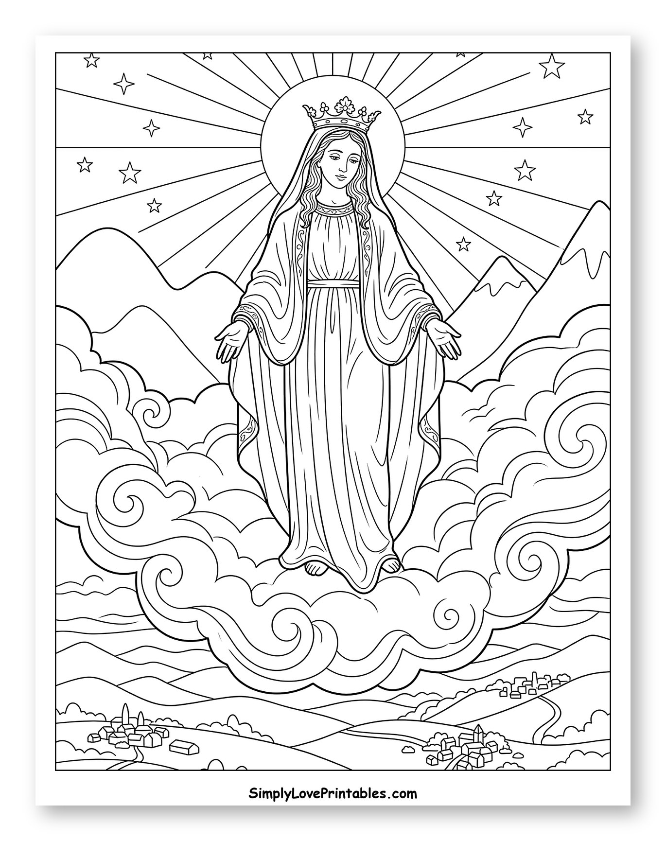 Our Lady Apparition on Clouds Above Villages