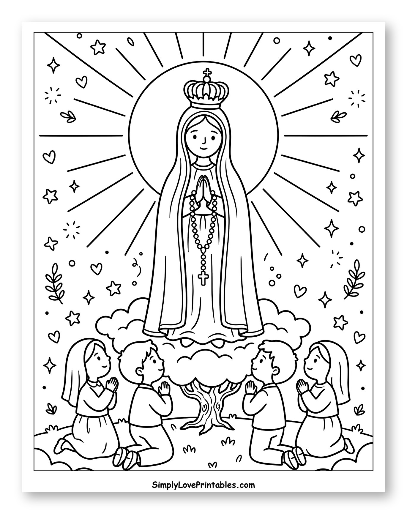 Our Lady of Fatima Appears to Children Coloring Sheet for Adults