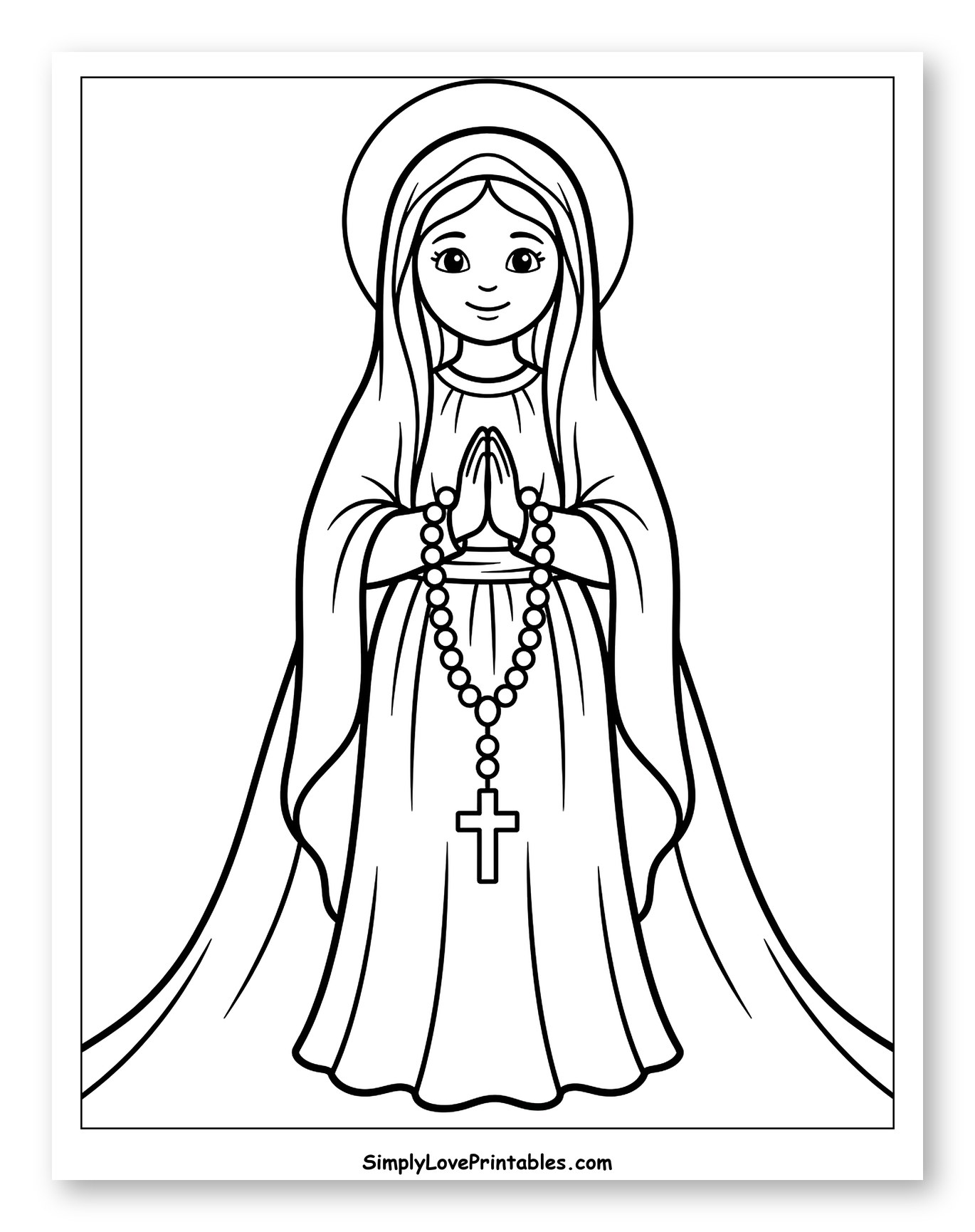 Our Lady of Fatima Holding a Rosary Coloring Page for Toddlers