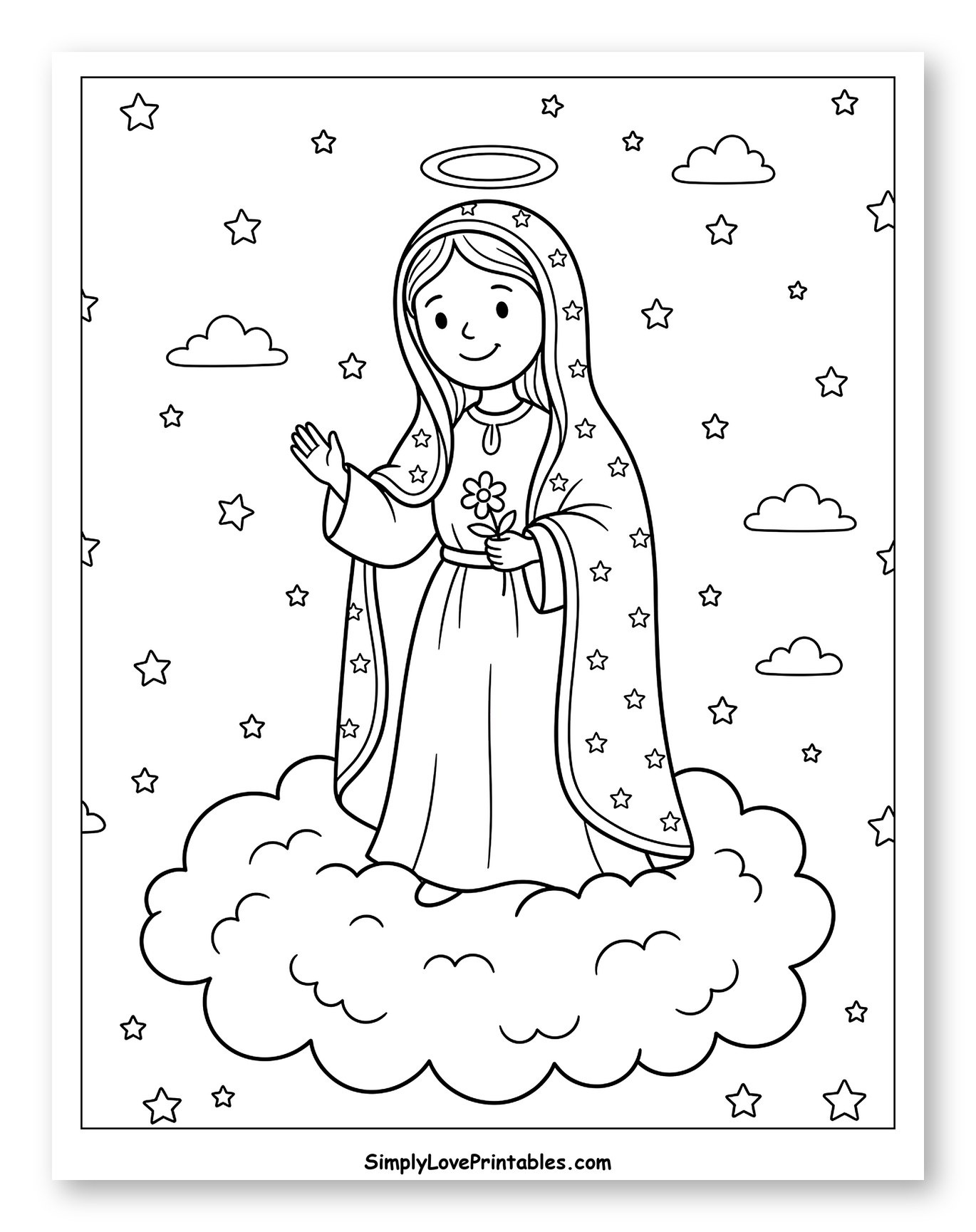 Our Lady of Fatima Surrounded by Stars Coloring Page for Kids