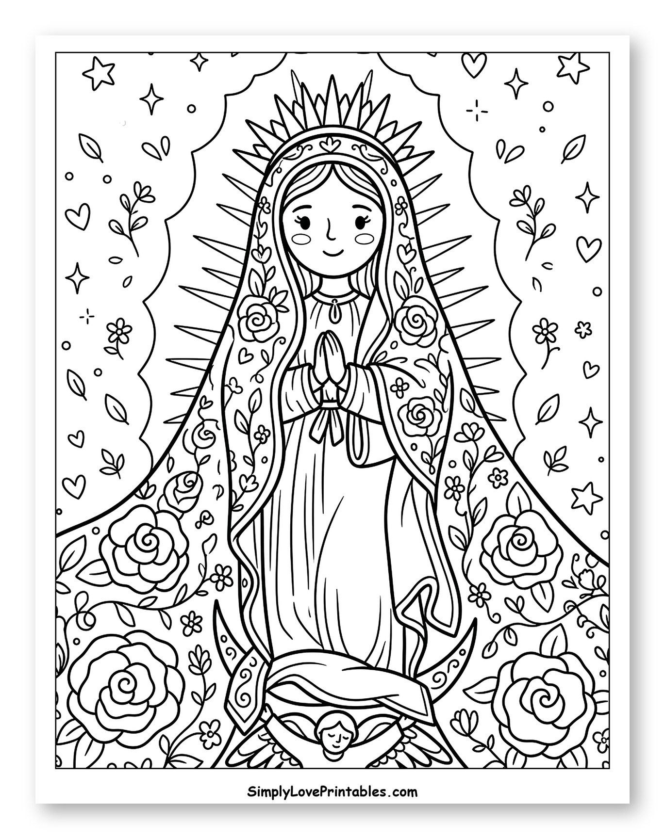 Our Lady of Guadalupe Surrounded by Stars and Flowers
