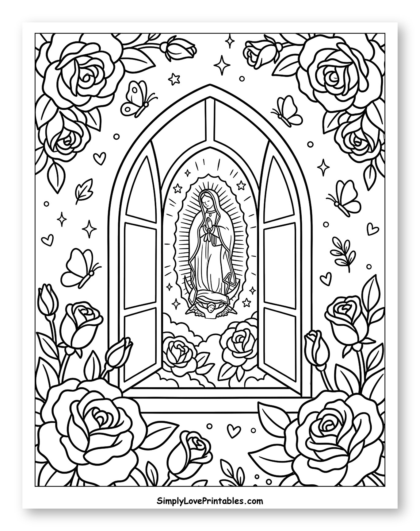 Our Lady of Guadalupe through a Rose-Framed Window