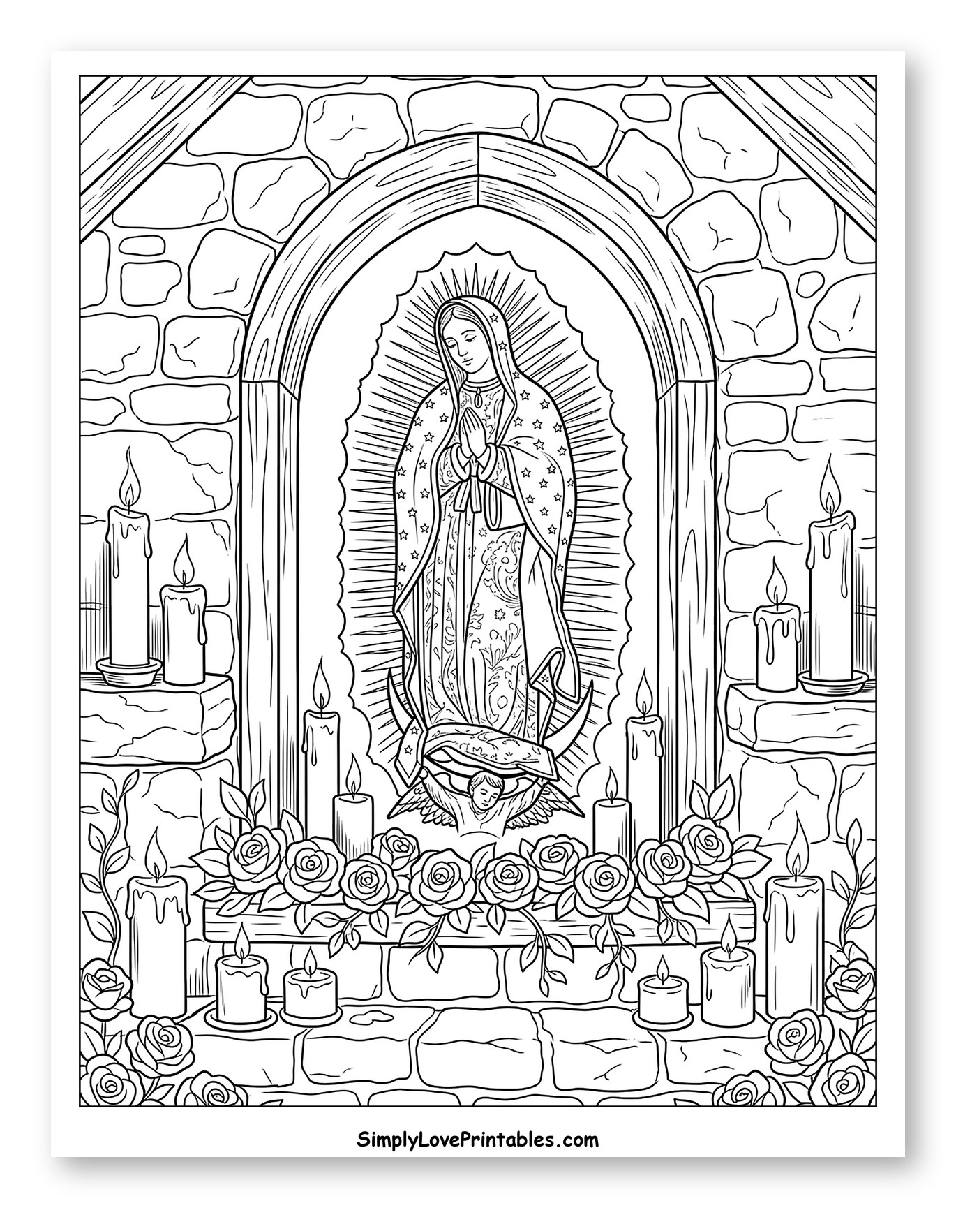 Our Lady of Guadalupe with Candles and Roses