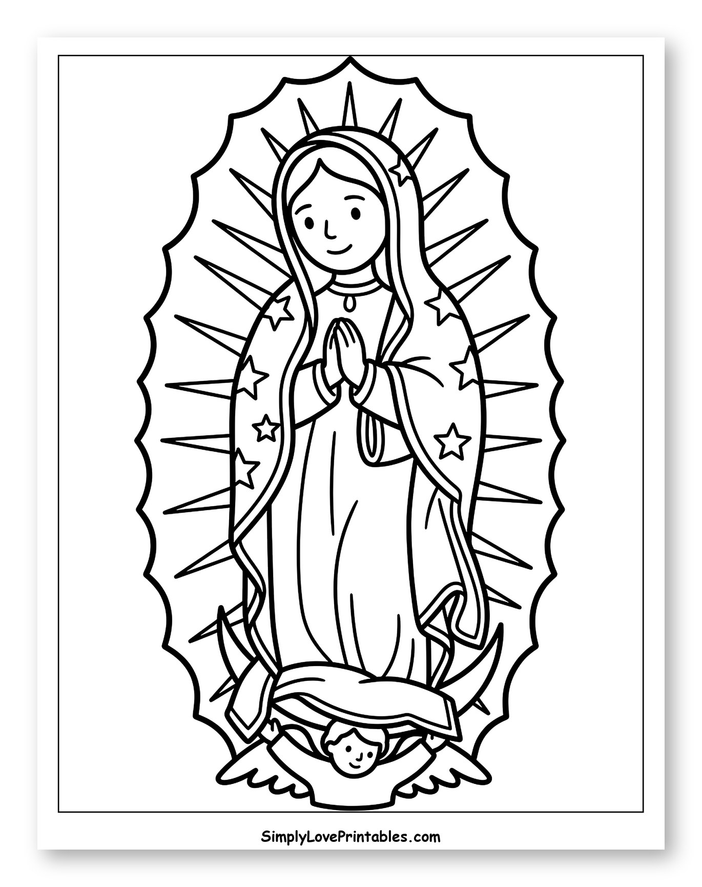 Our Lady of Guadalupe with Praying Hands to Color for Toddlers