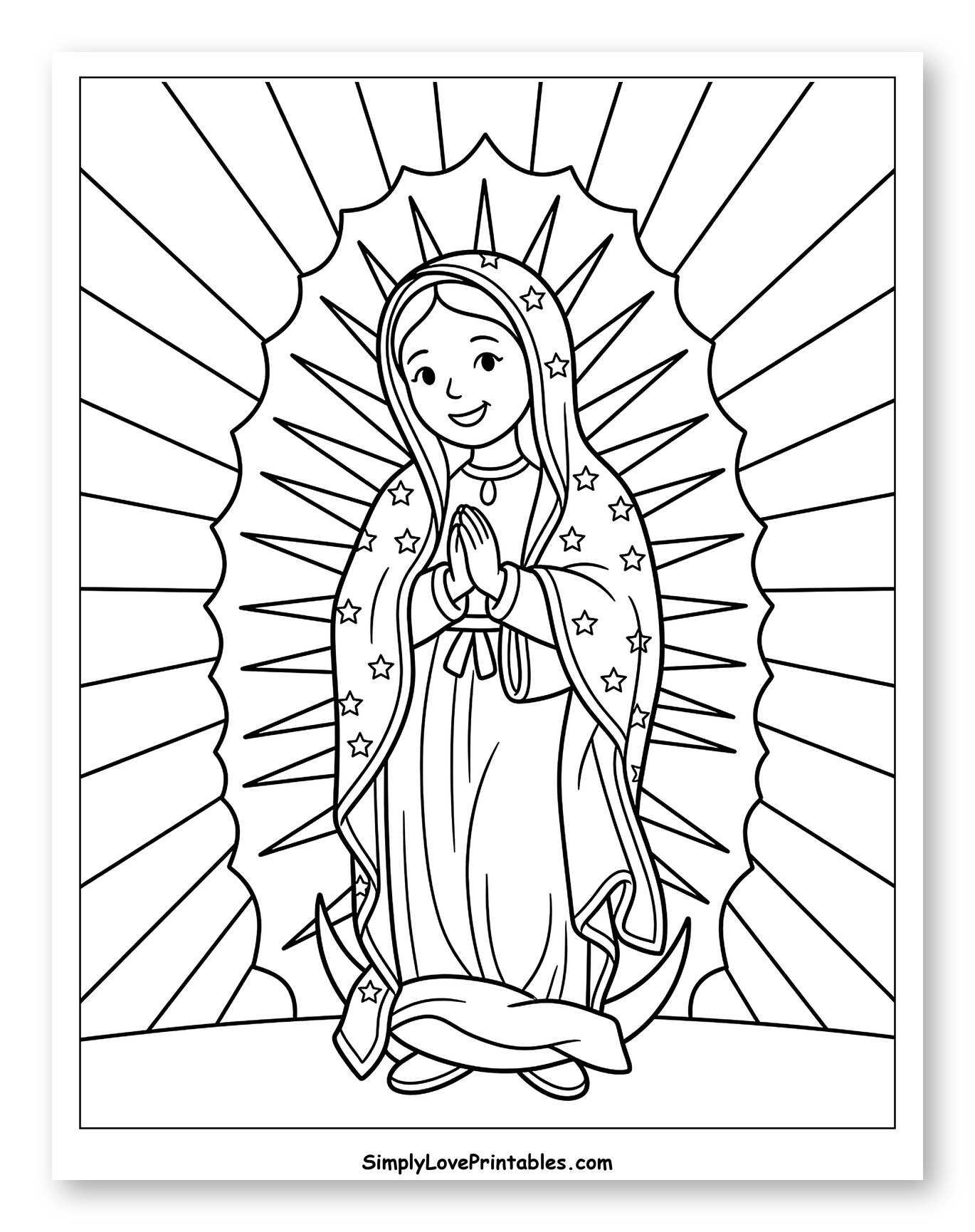 Our Lady of Guadalupe with Stars and Rays Coloring Sheet for Kids