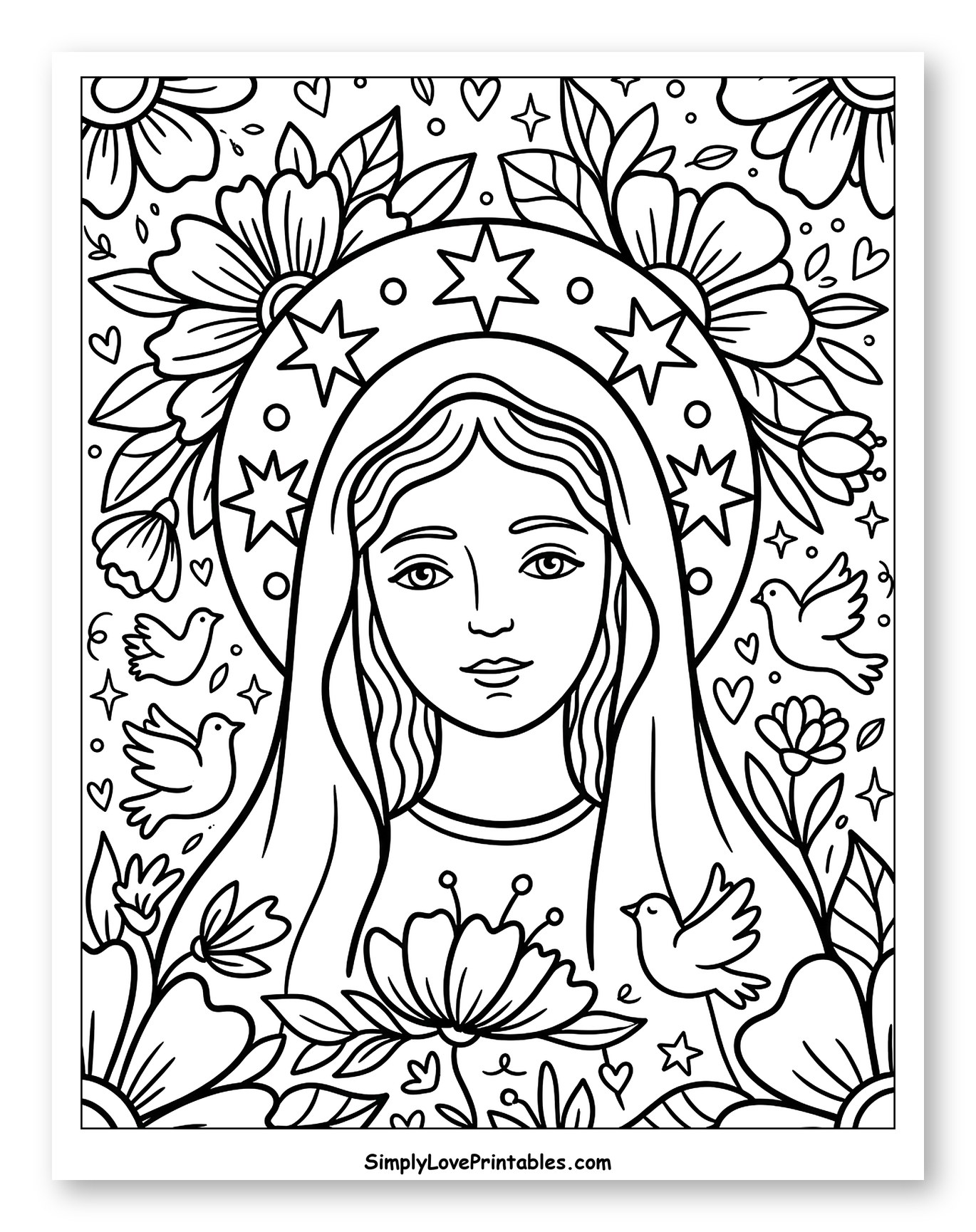 Our Lady Surrounded by Flowers and Doves
