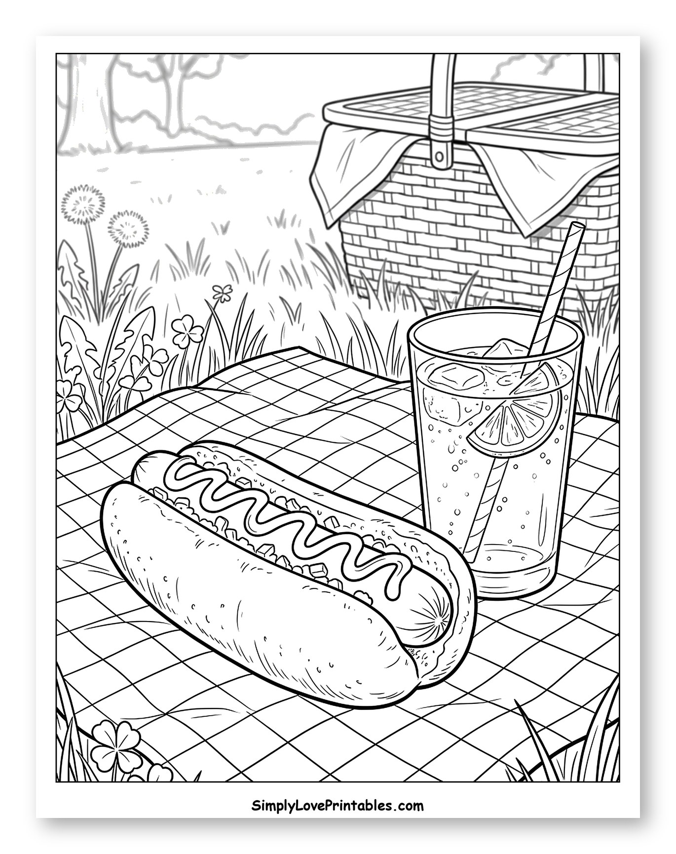 Outdoor Picnic with Hot Dog and Lemonade