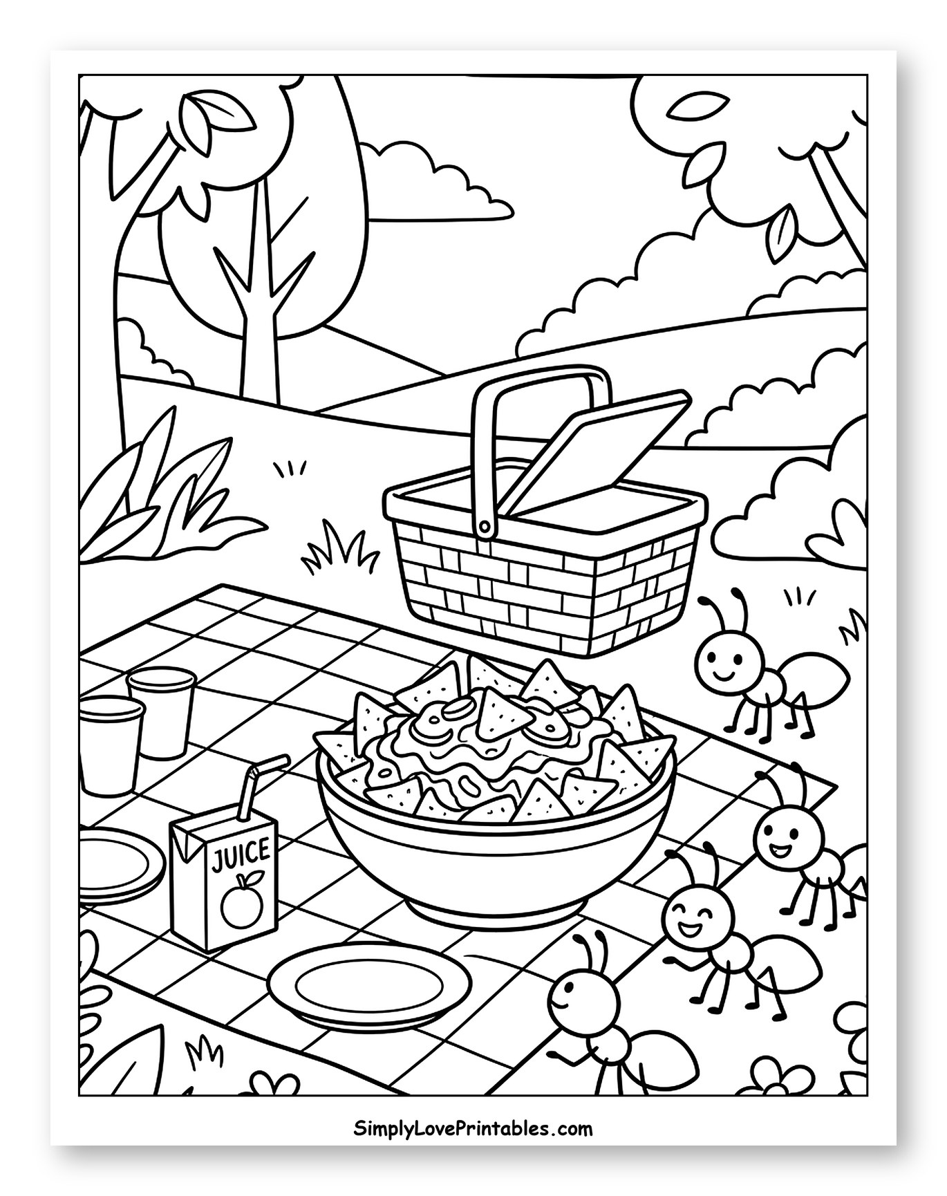 Outdoor Picnic with Nachos and Friendly Ants