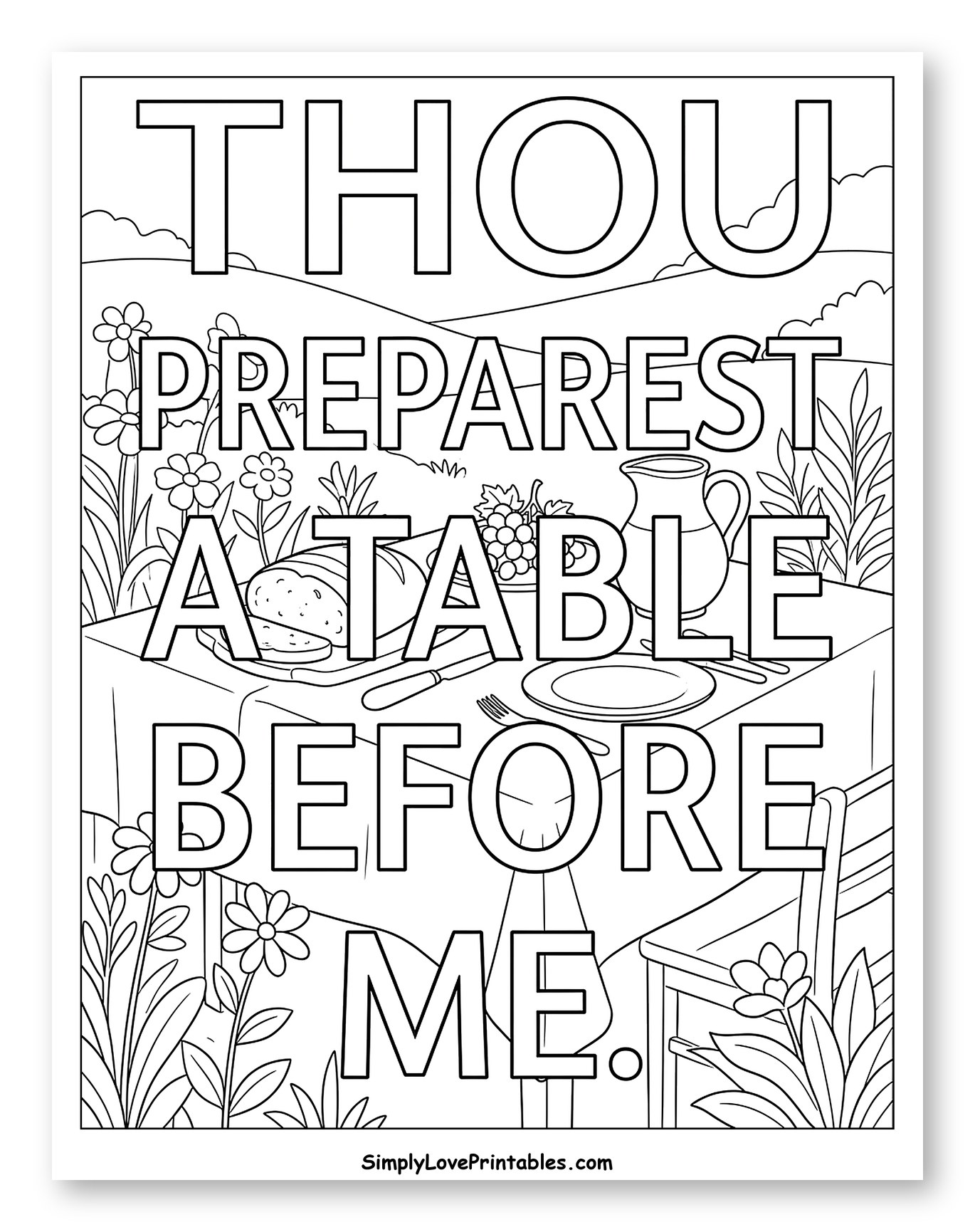 Outdoor Table with Psalm 23 Verse Coloring Page