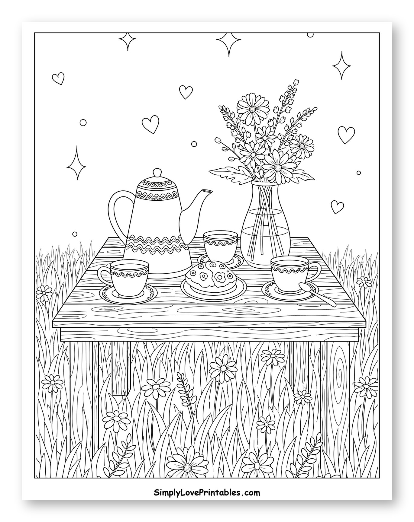 Outdoor Tea Party in a Flowery Field
