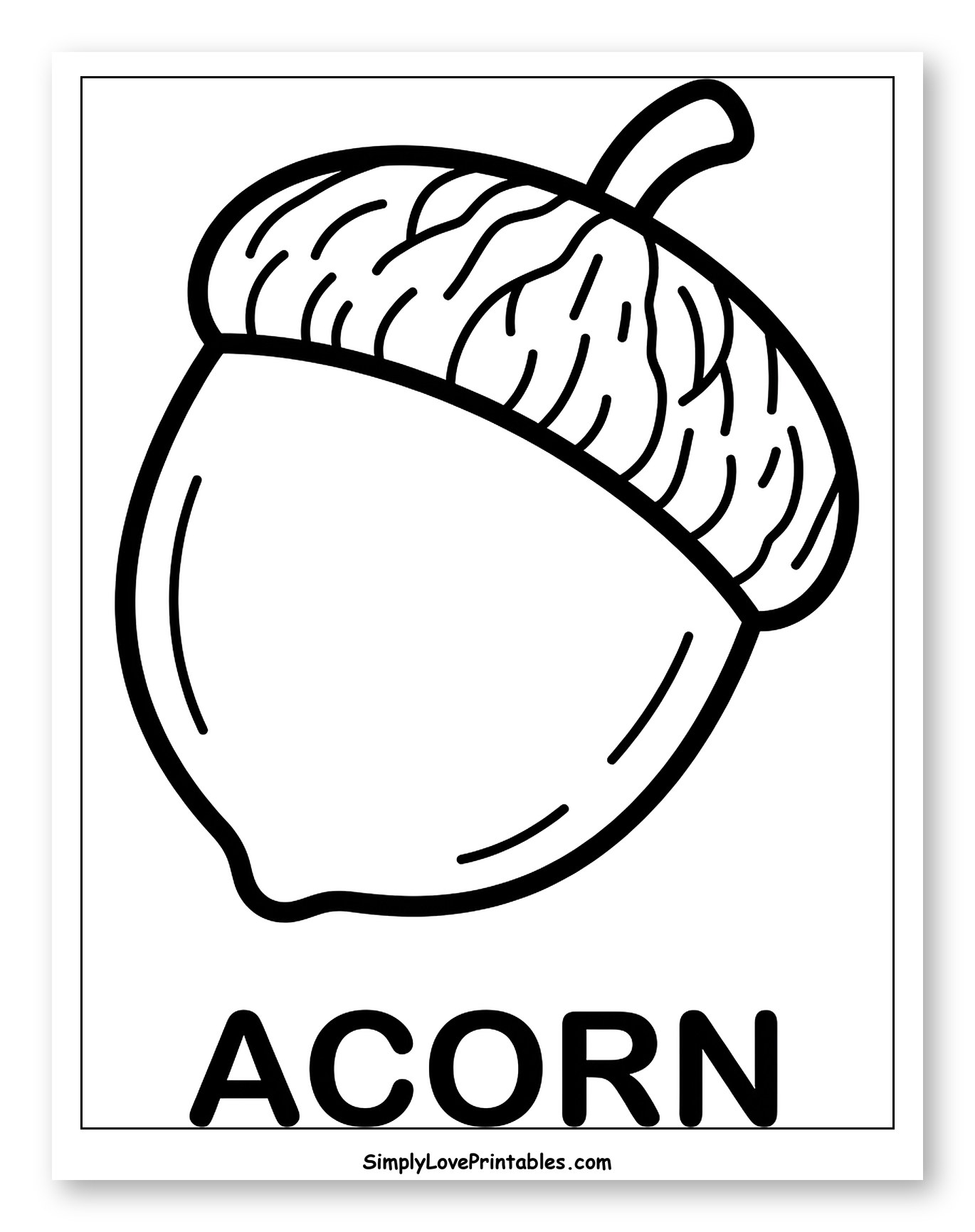 Outline Drawing of a Single Acorn to Color for Toddlers