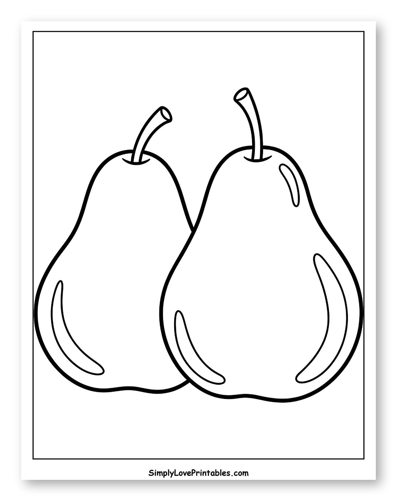 Outline of Two Fresh Pears Coloring Page for Toddlers