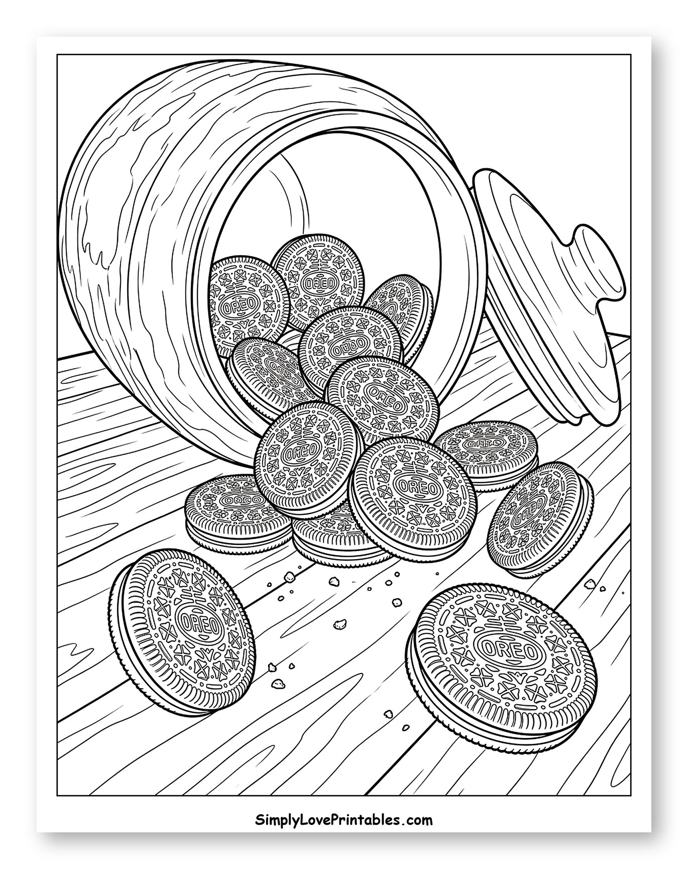 Overturned Cookie Jar with Spilled Oreo Cookies to Color