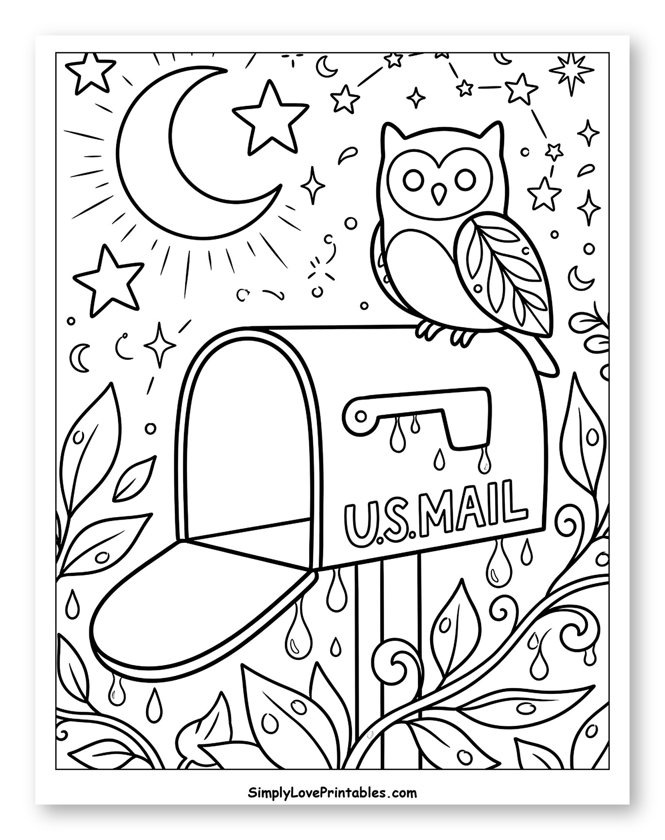 Owl on Mailbox Under Starry Moonlit Sky