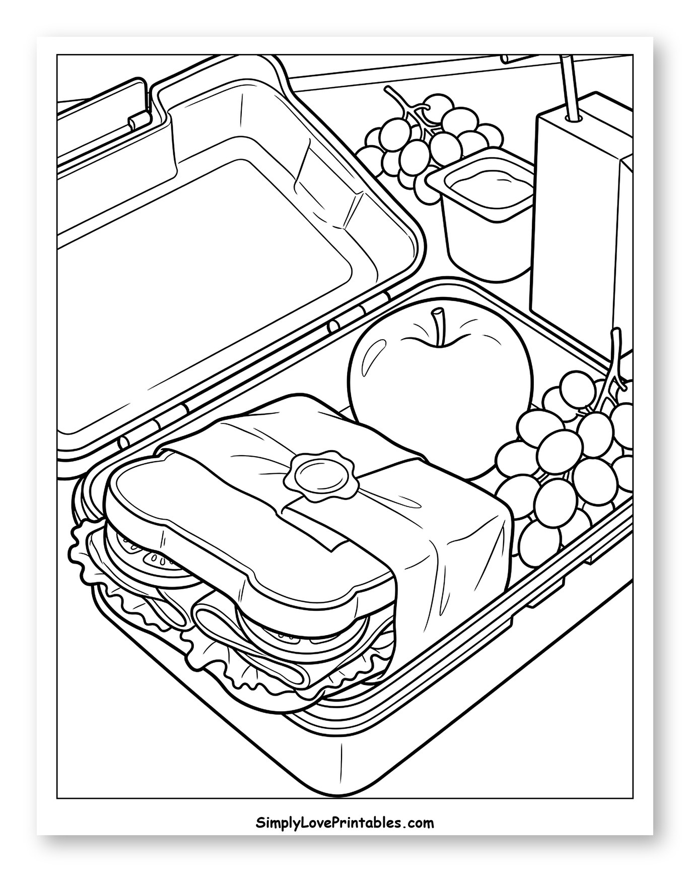 Packed Lunchbox with Sandwich, Apple, and Grapes