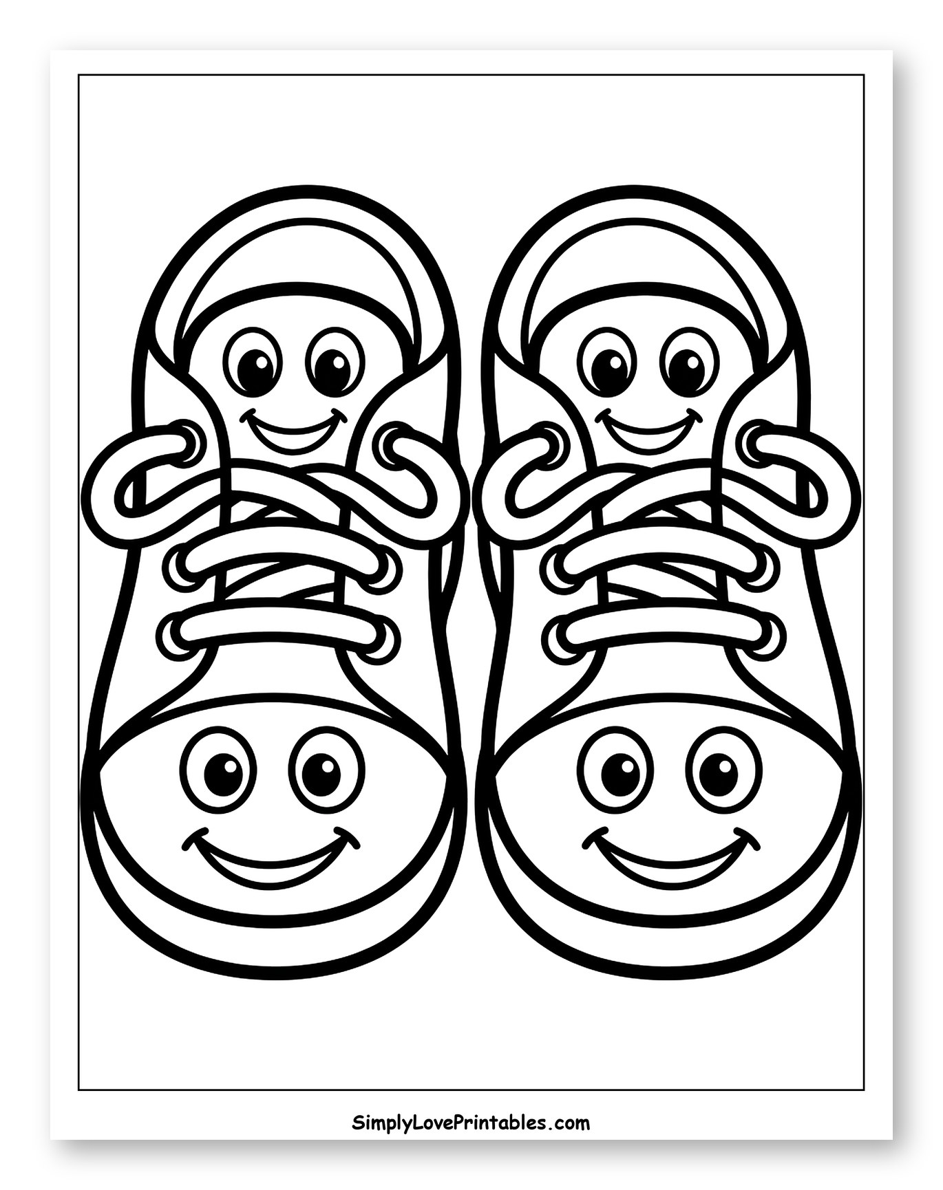 Pair of Happy Cartoon Sneakers Coloring Page for Toddlers