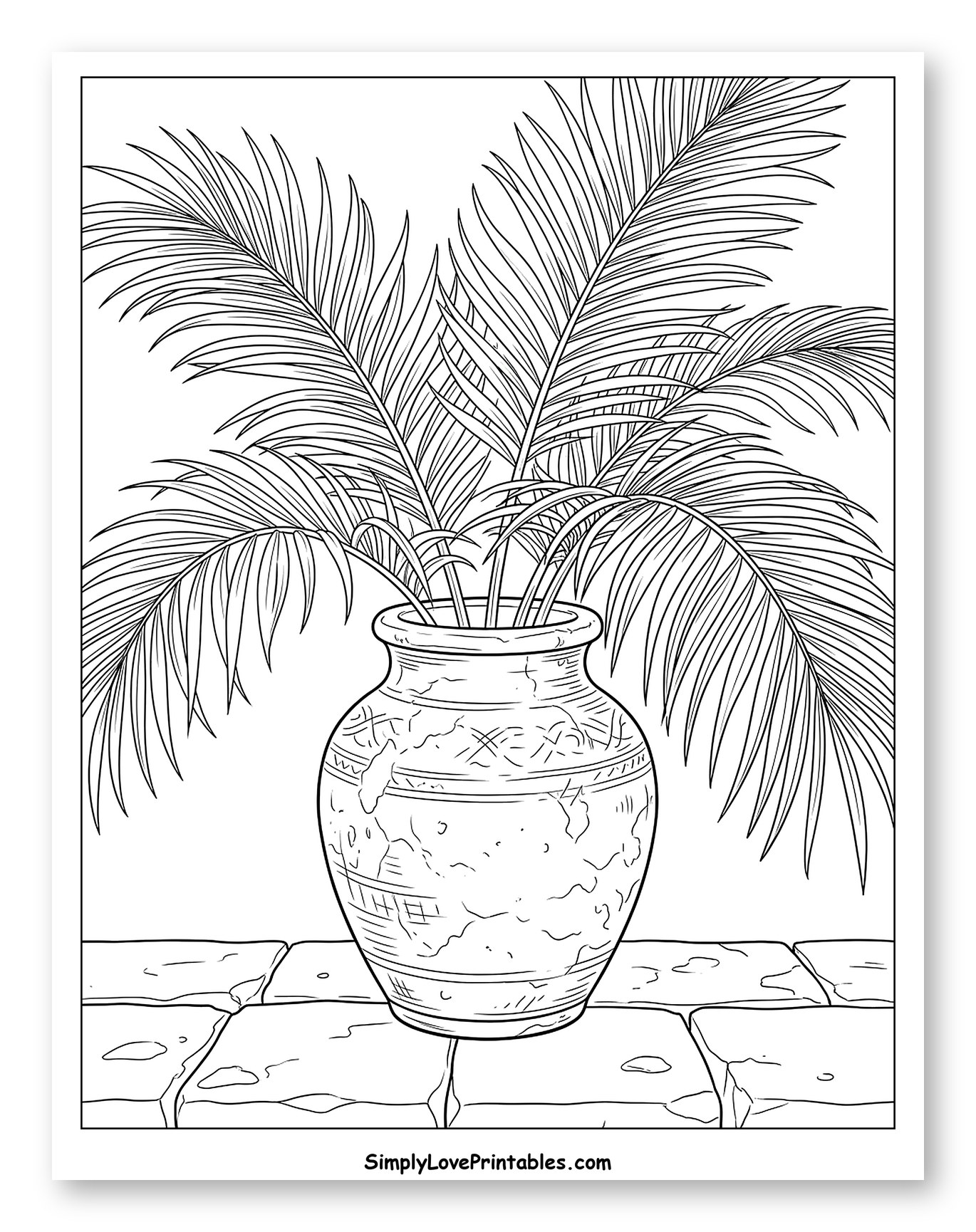 Palm Leaves in a Decorative Vase Coloring Sheet