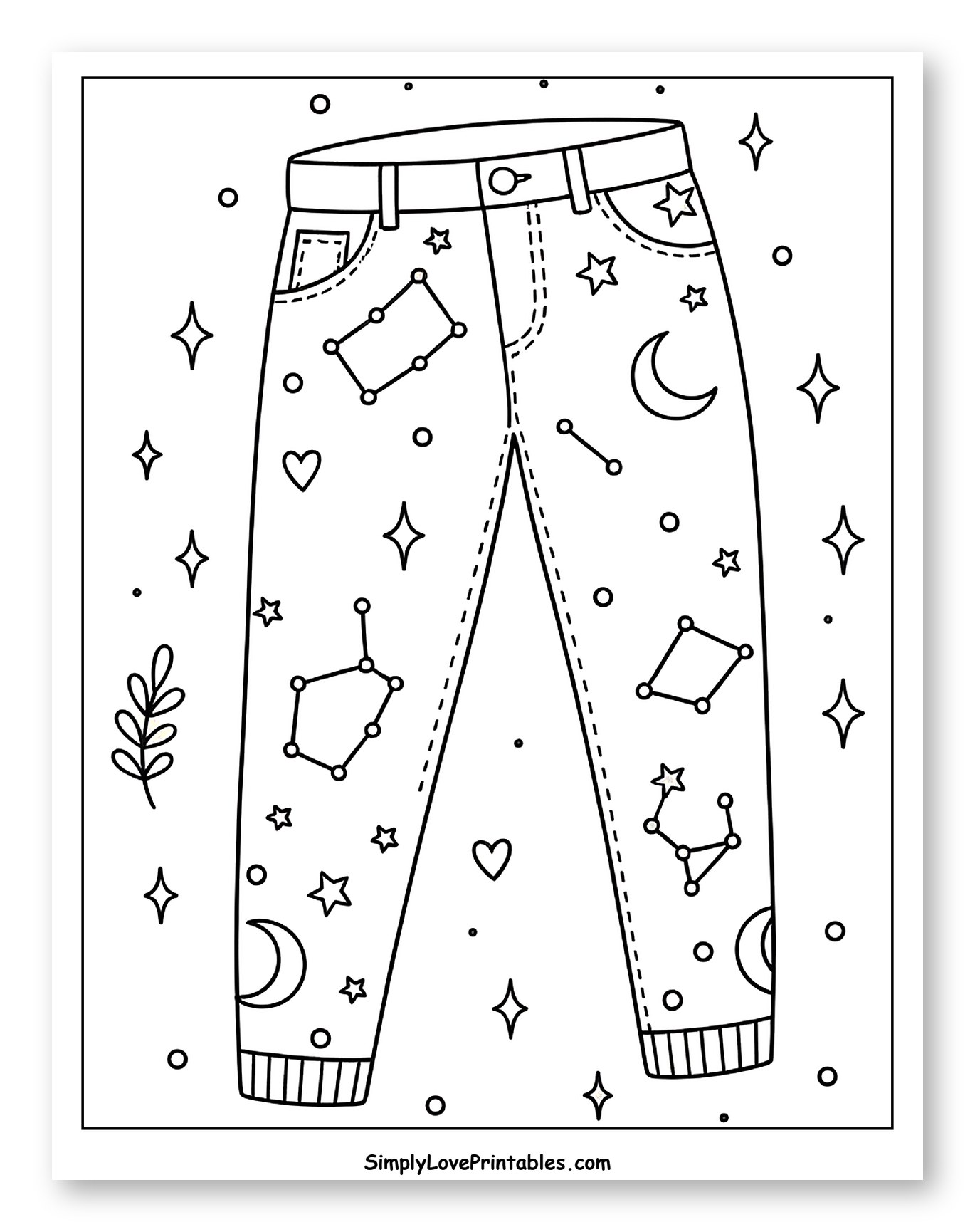Pants with Celestial Constellations and Stars Coloring Sheet for Adults