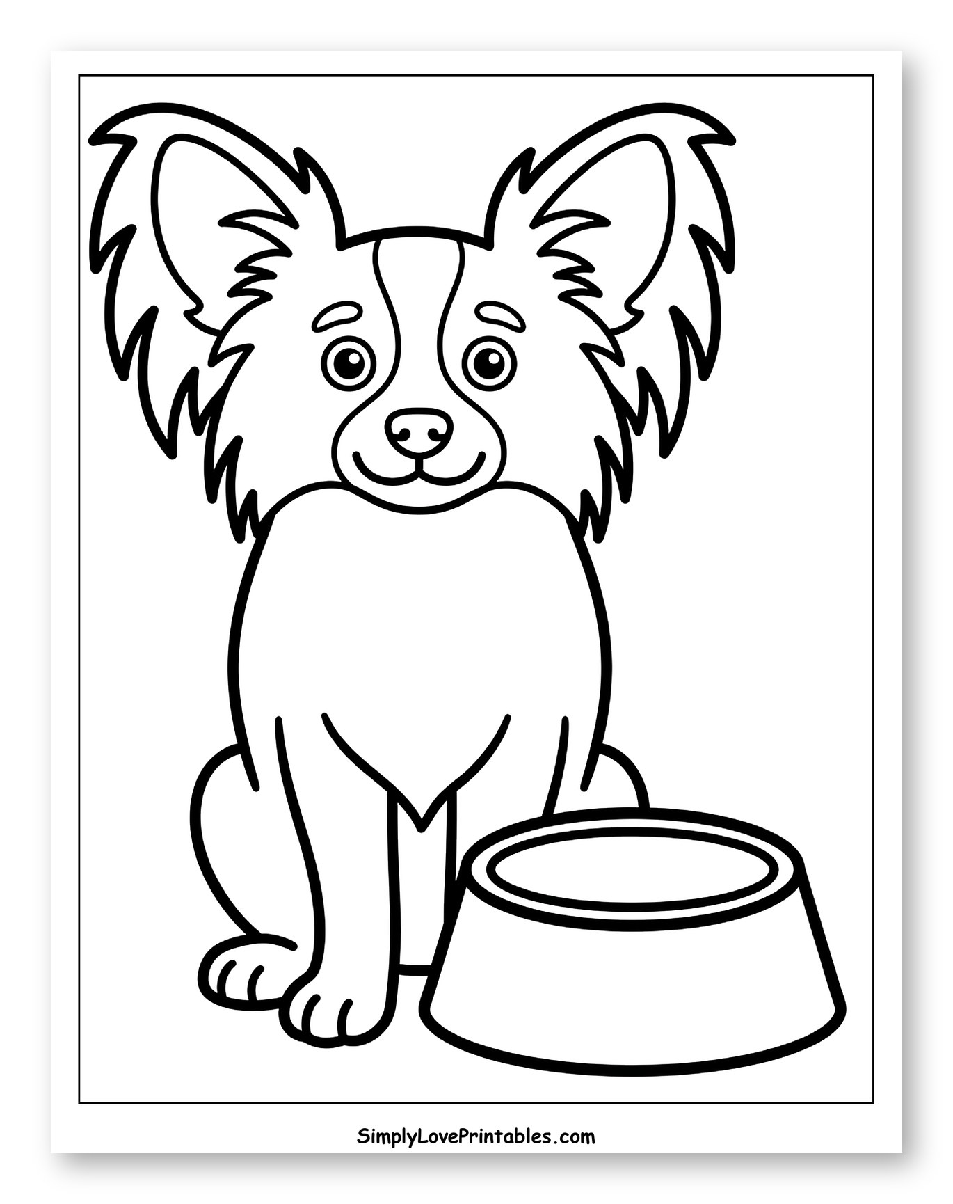 Papillon Dog Sitting With Empty Bowl Coloring Sheet for Toddlers