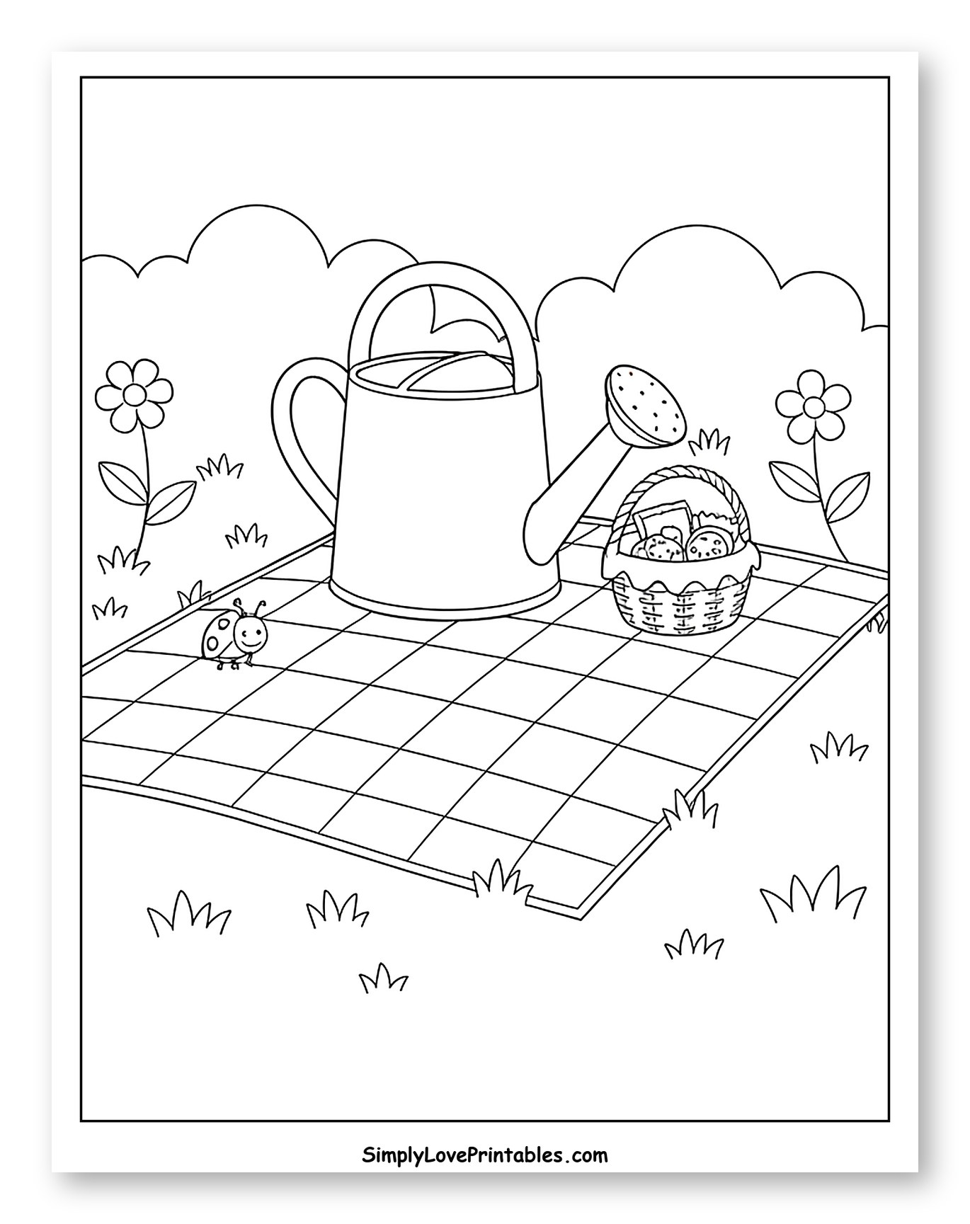 Park Picnic with a Watering Can and Ladybug