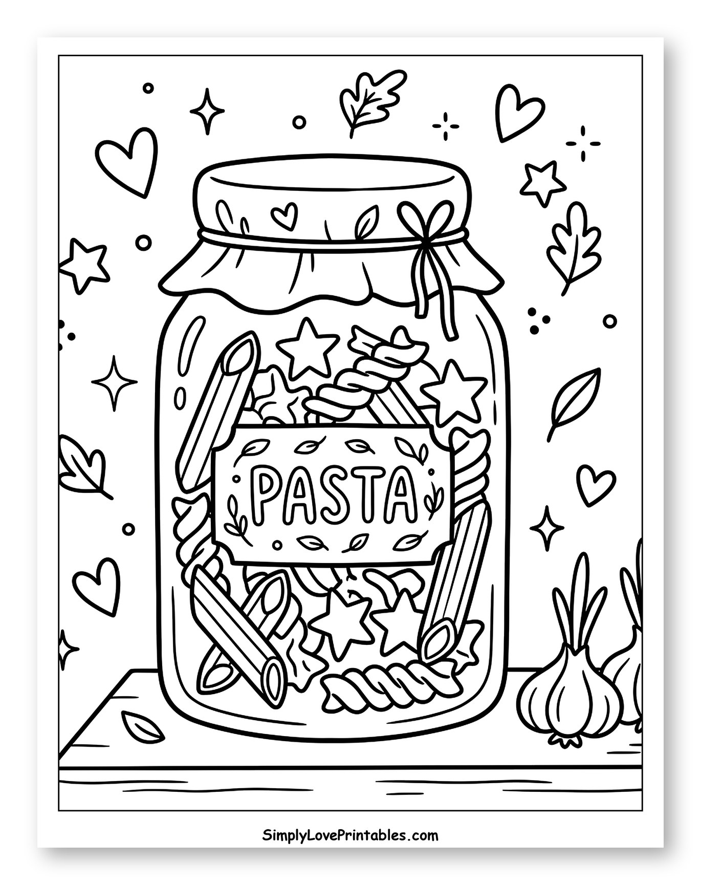 Pasta Jar with Garlic and Scattered Decor Coloring Page for Adults