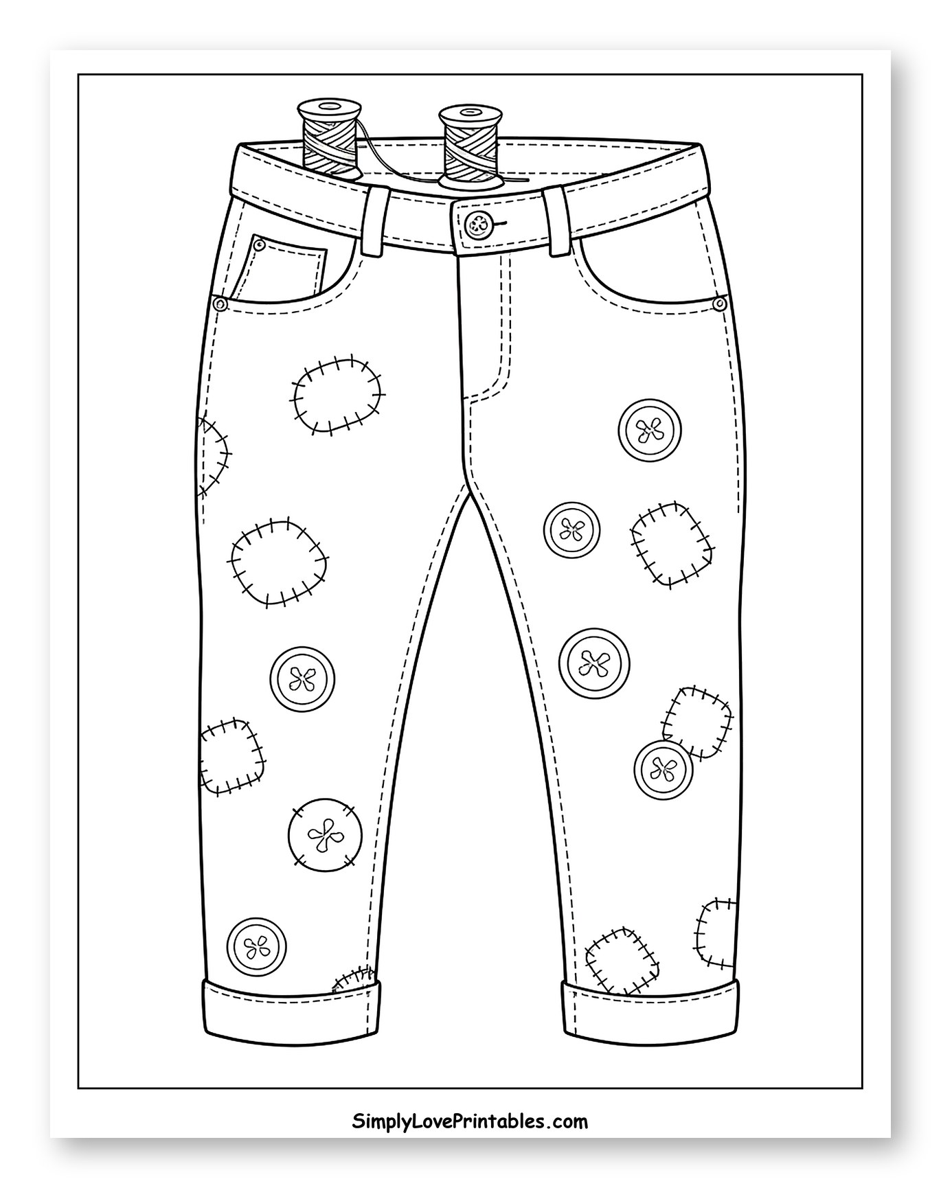 Patched Jeans with Thread Spools