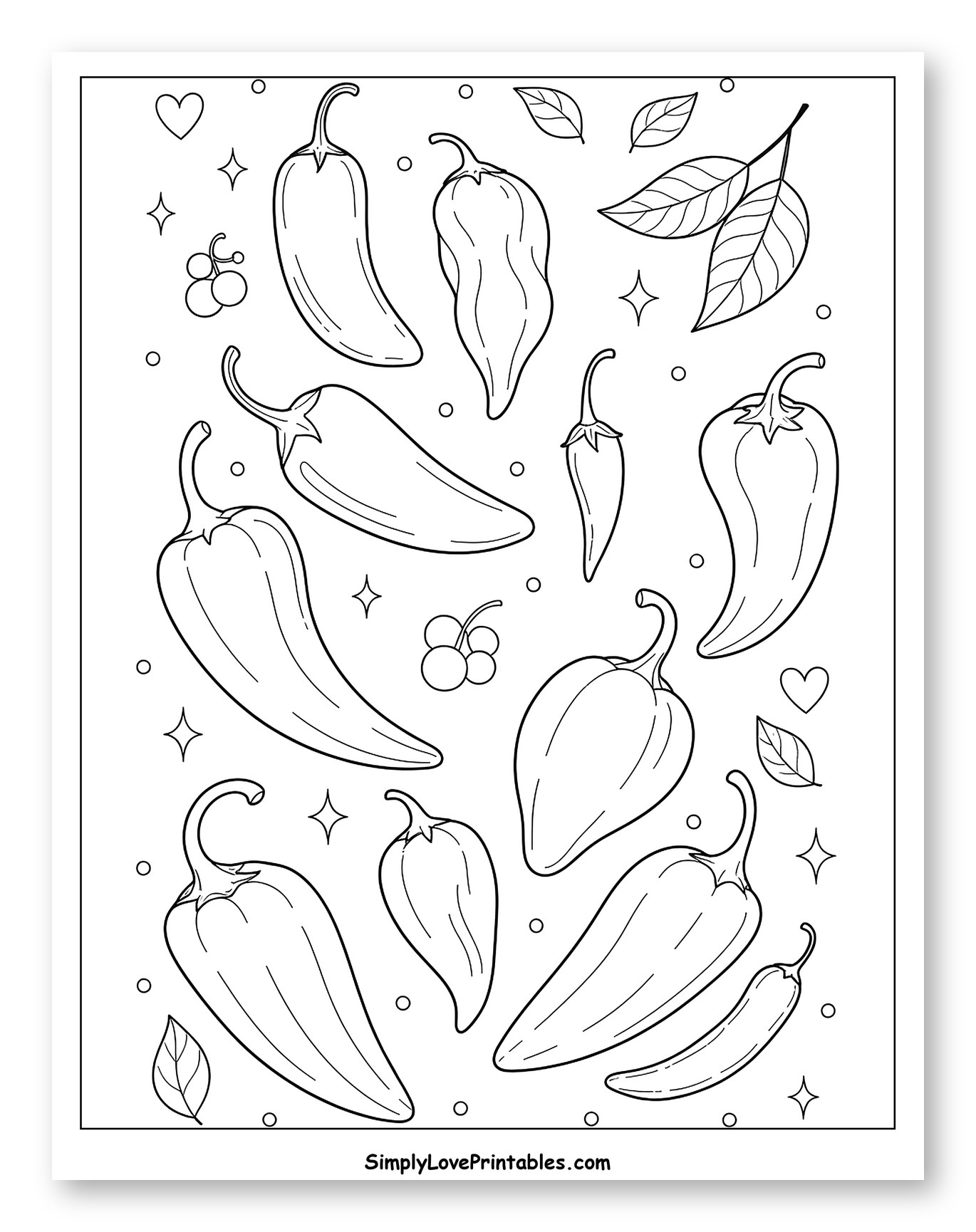 Pattern of Chili Peppers, Hearts, and Stars