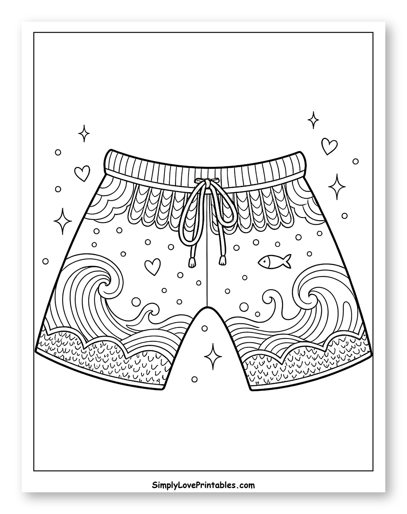 Patterned Shorts with Waves and Fish