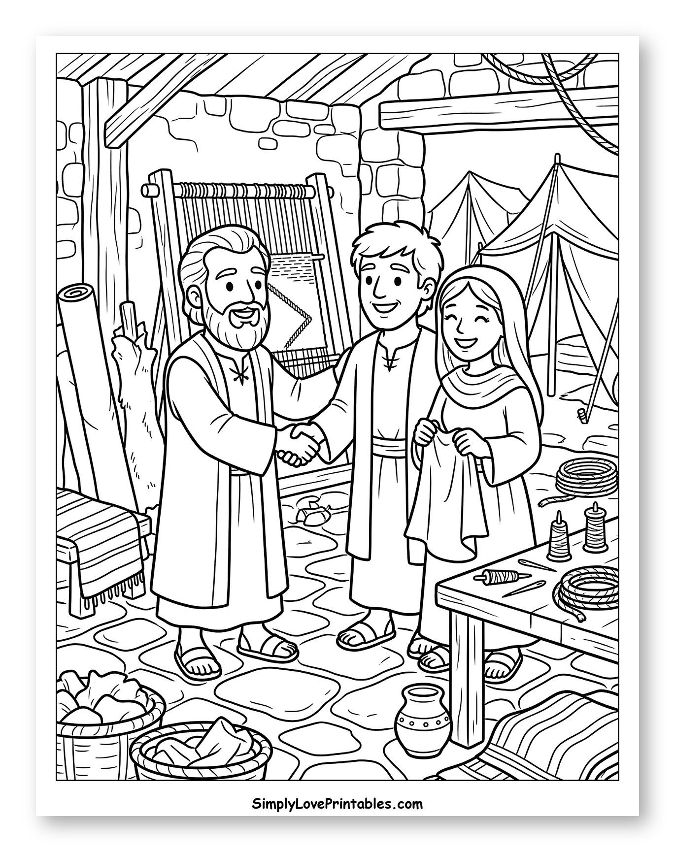 Paul with Tentmakers Aquila and Priscilla Coloring Page for Kids