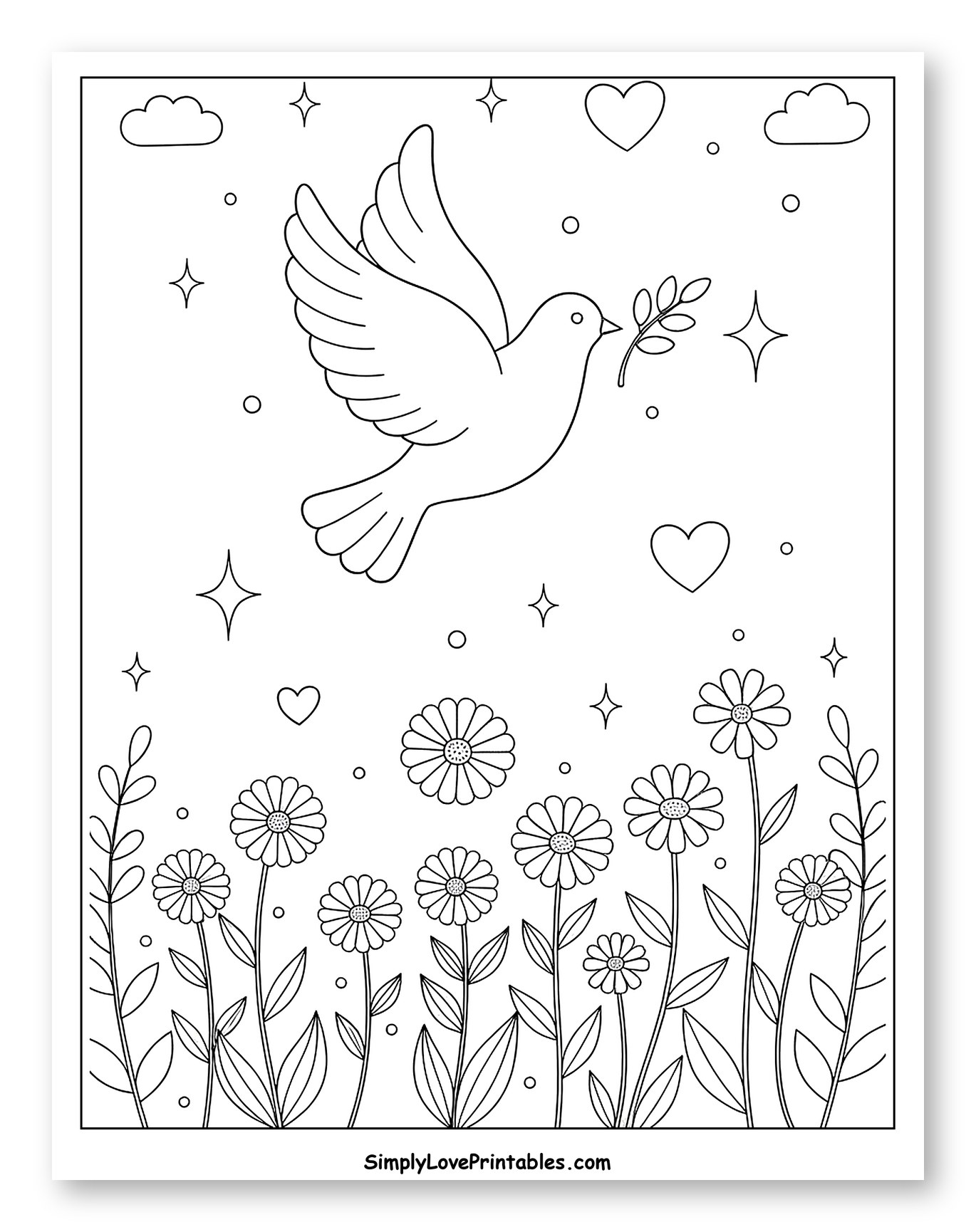 Peace Dove Flying Above a Field of Flowers