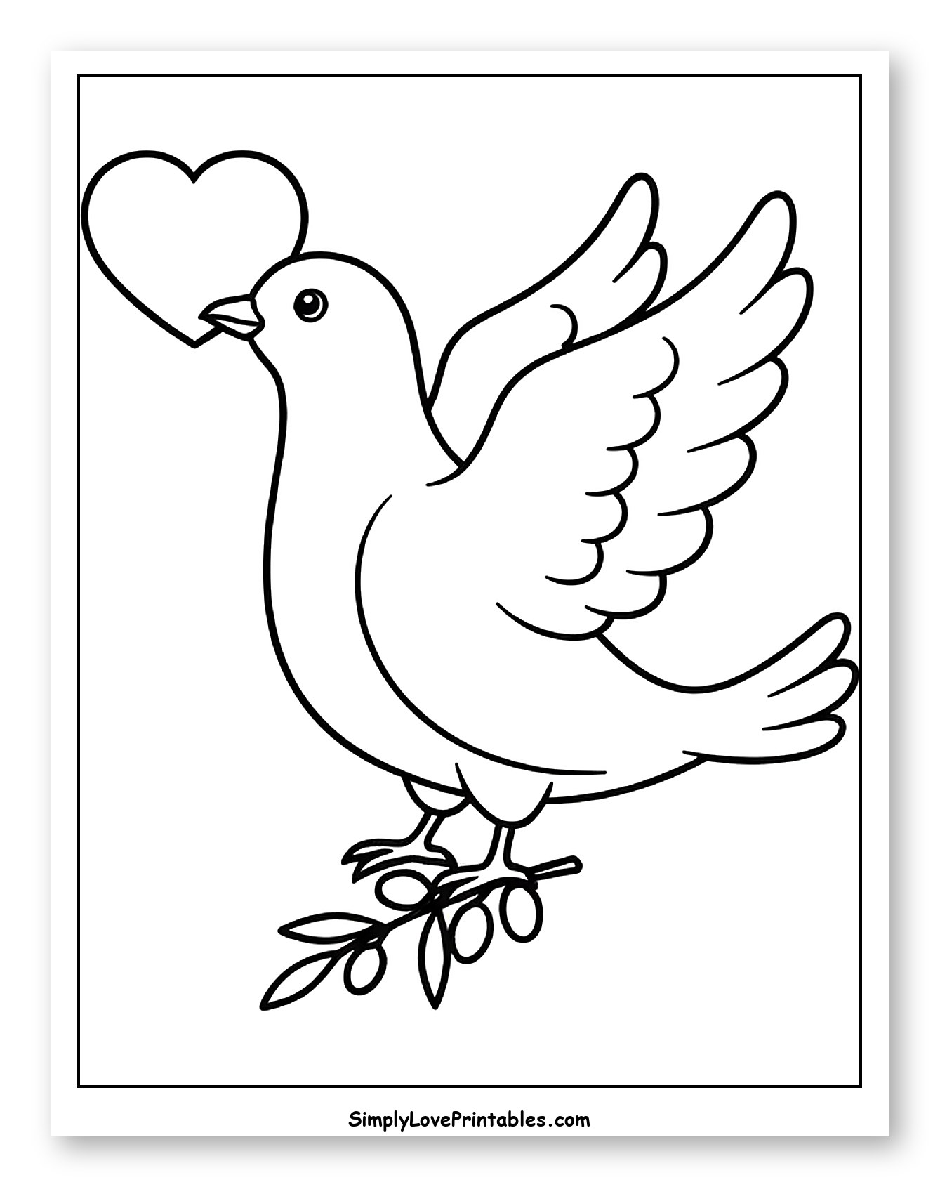 Peace Dove with Heart and Olive Branch