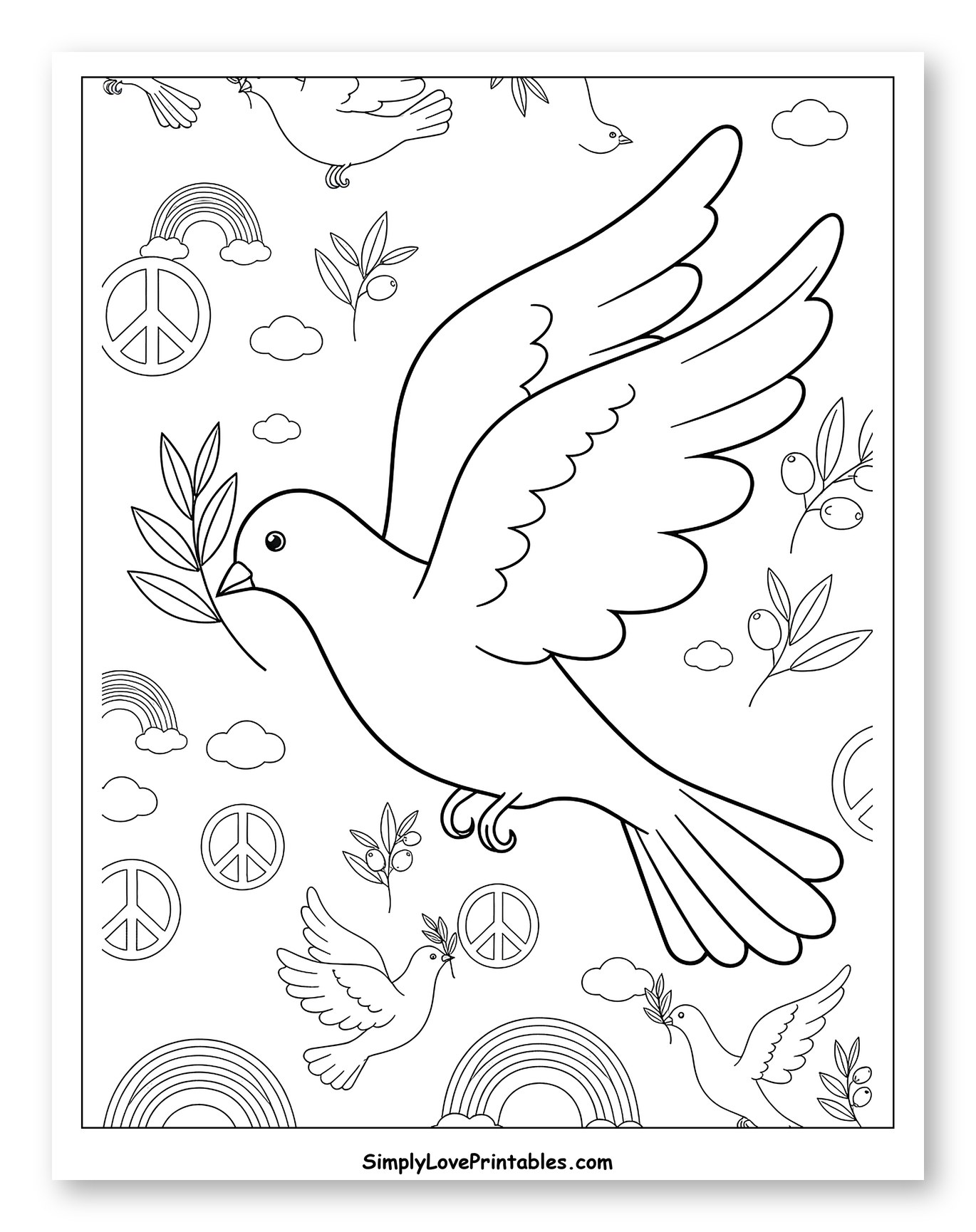 Peace Dove with Olive Branch and Symbols