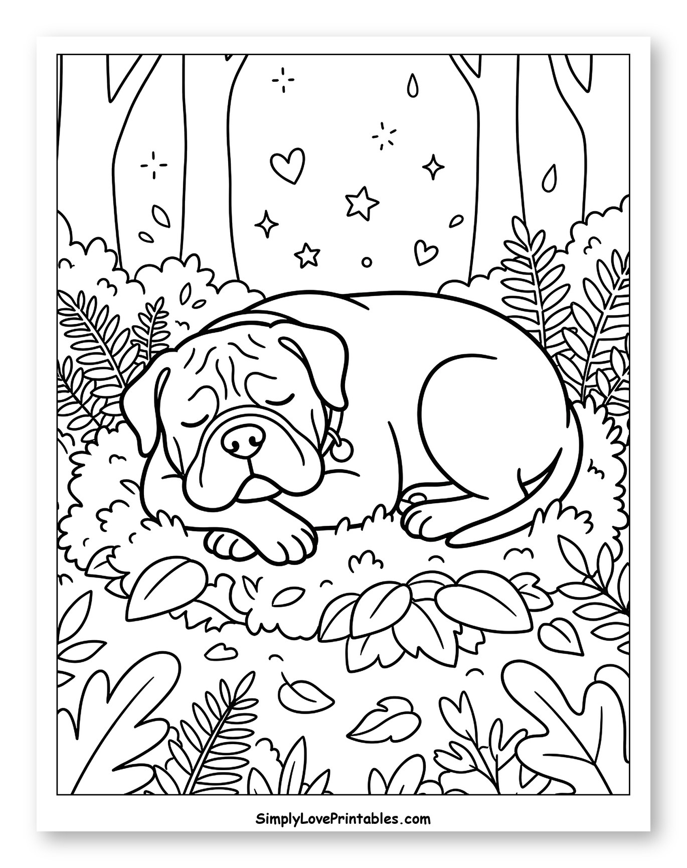 Peaceful Bullmastiff Asleep in the Forest