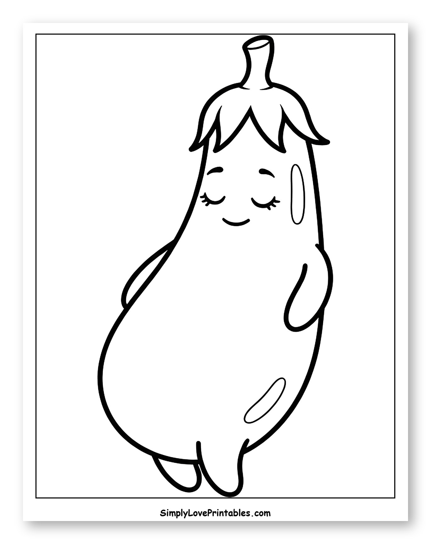 Peaceful Cartoon Eggplant with Smiling Face to Color for Toddlers