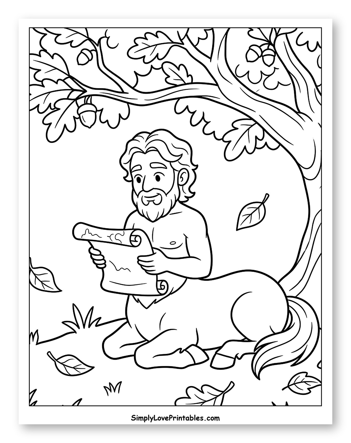 Peaceful Centaur Reading Scroll Under Oak Tree
