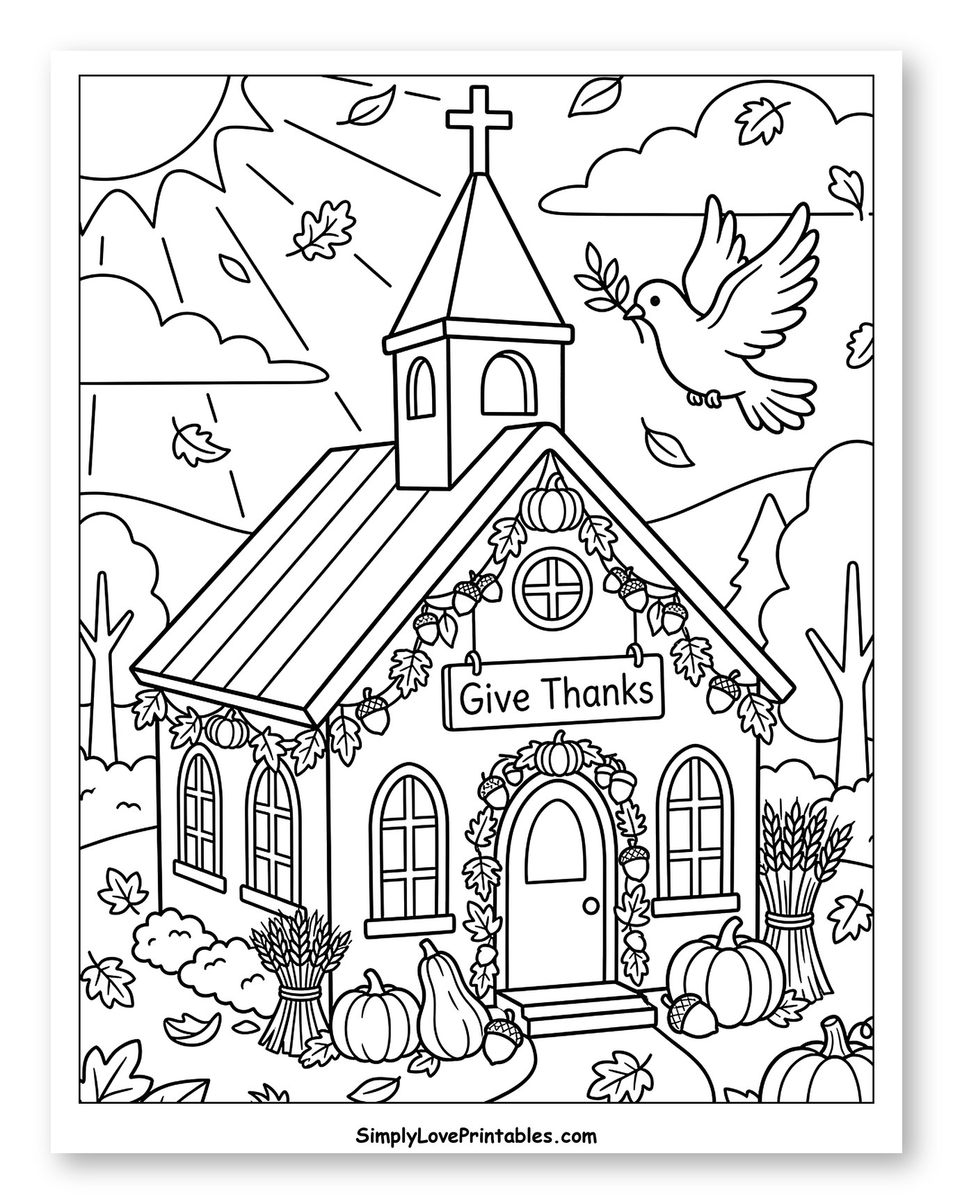 Peaceful Church Decorated for Thanksgiving