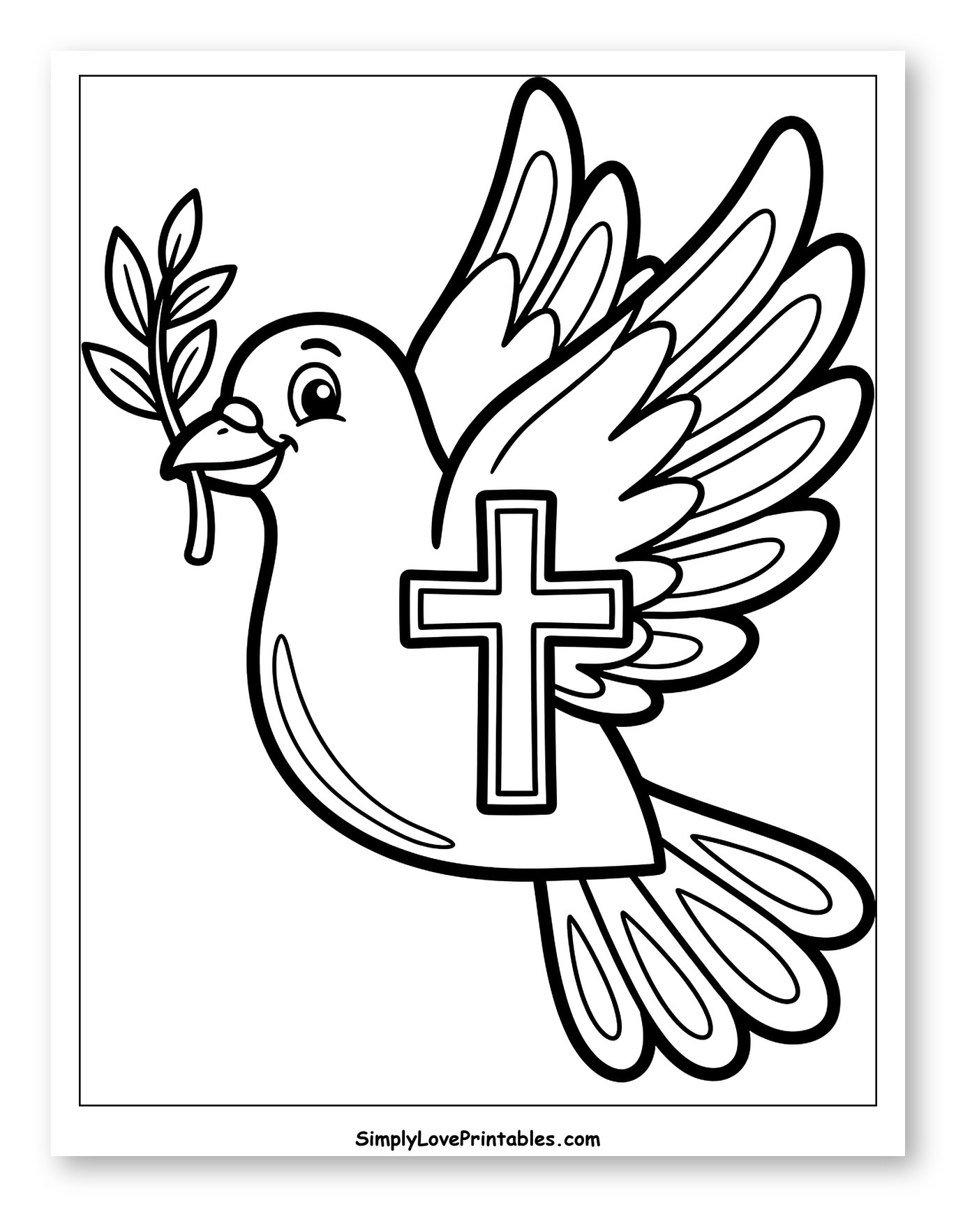 Peaceful Dove with Olive Branch and Cross