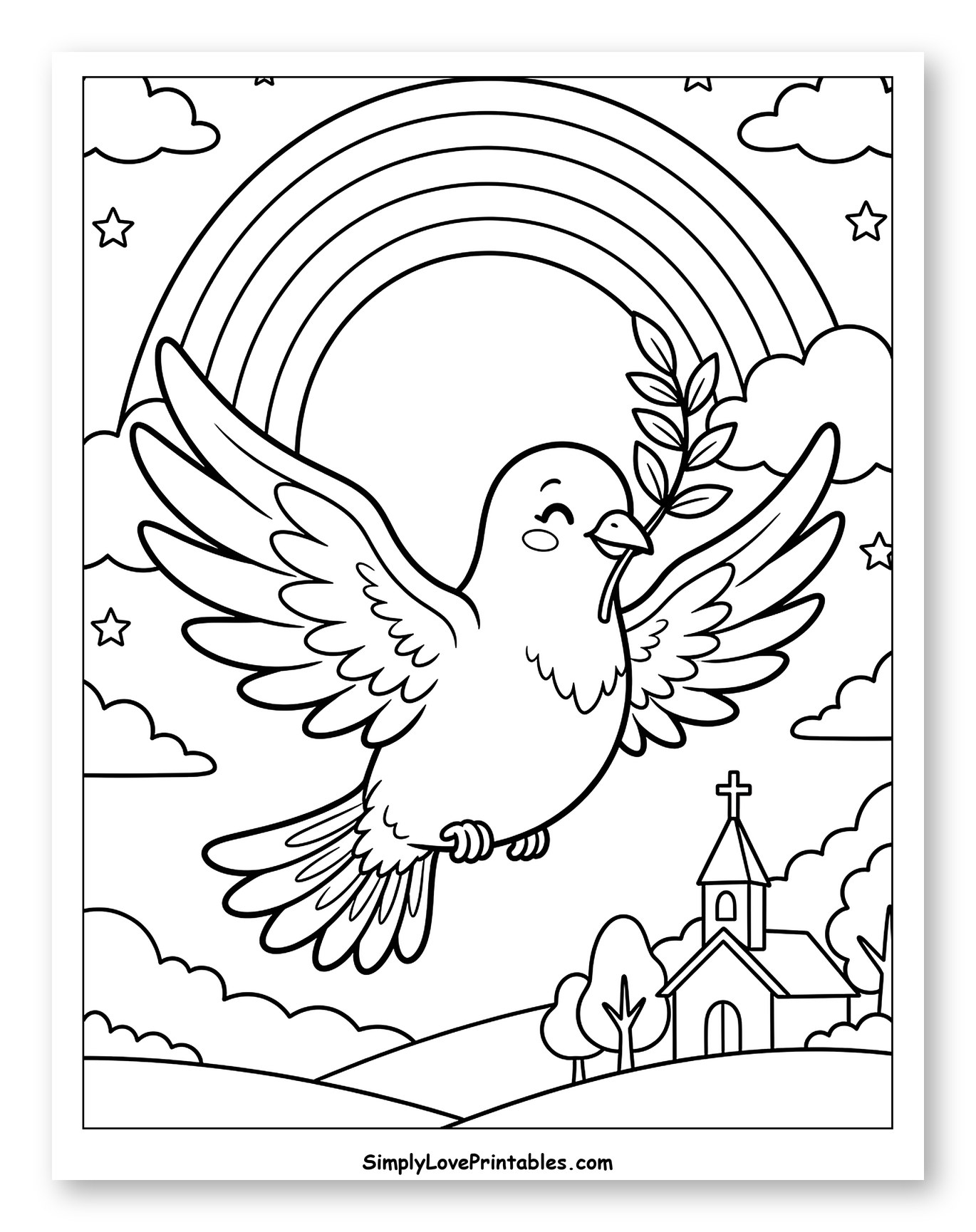 Peaceful Dove with Olive Branch and Rainbow