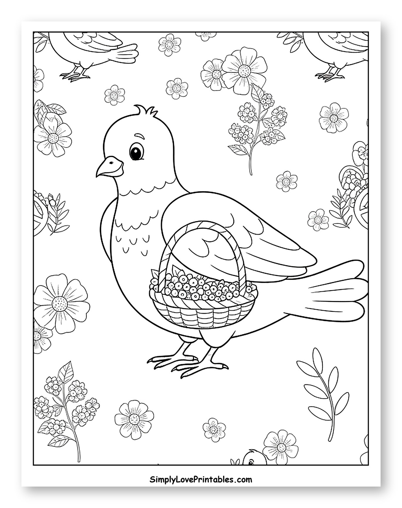 Peaceful Doves and a Basket of Berries to Color for Kids