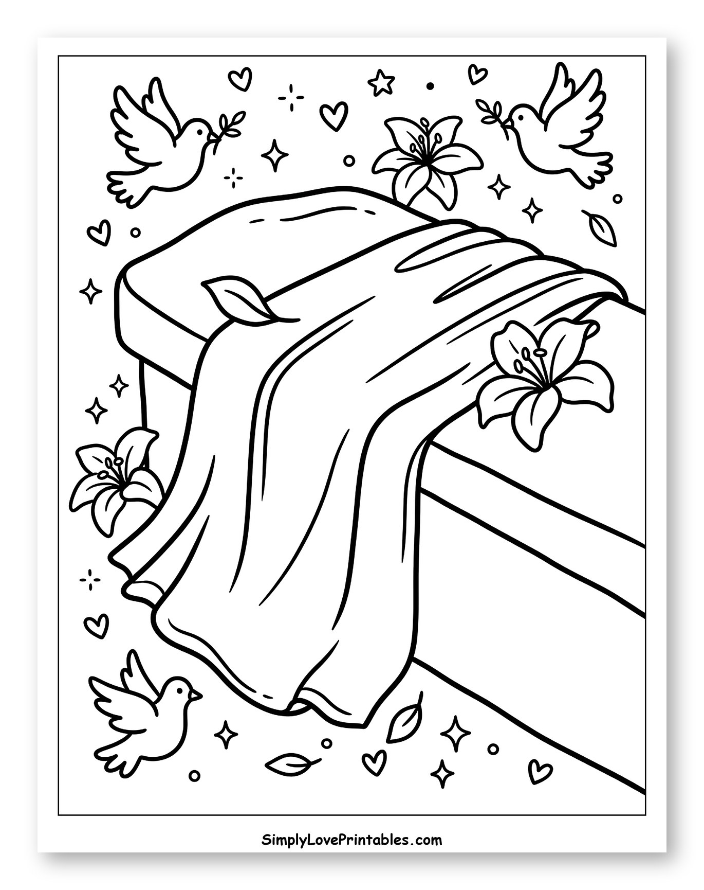 Peaceful Empty Tomb with Doves and Flowers