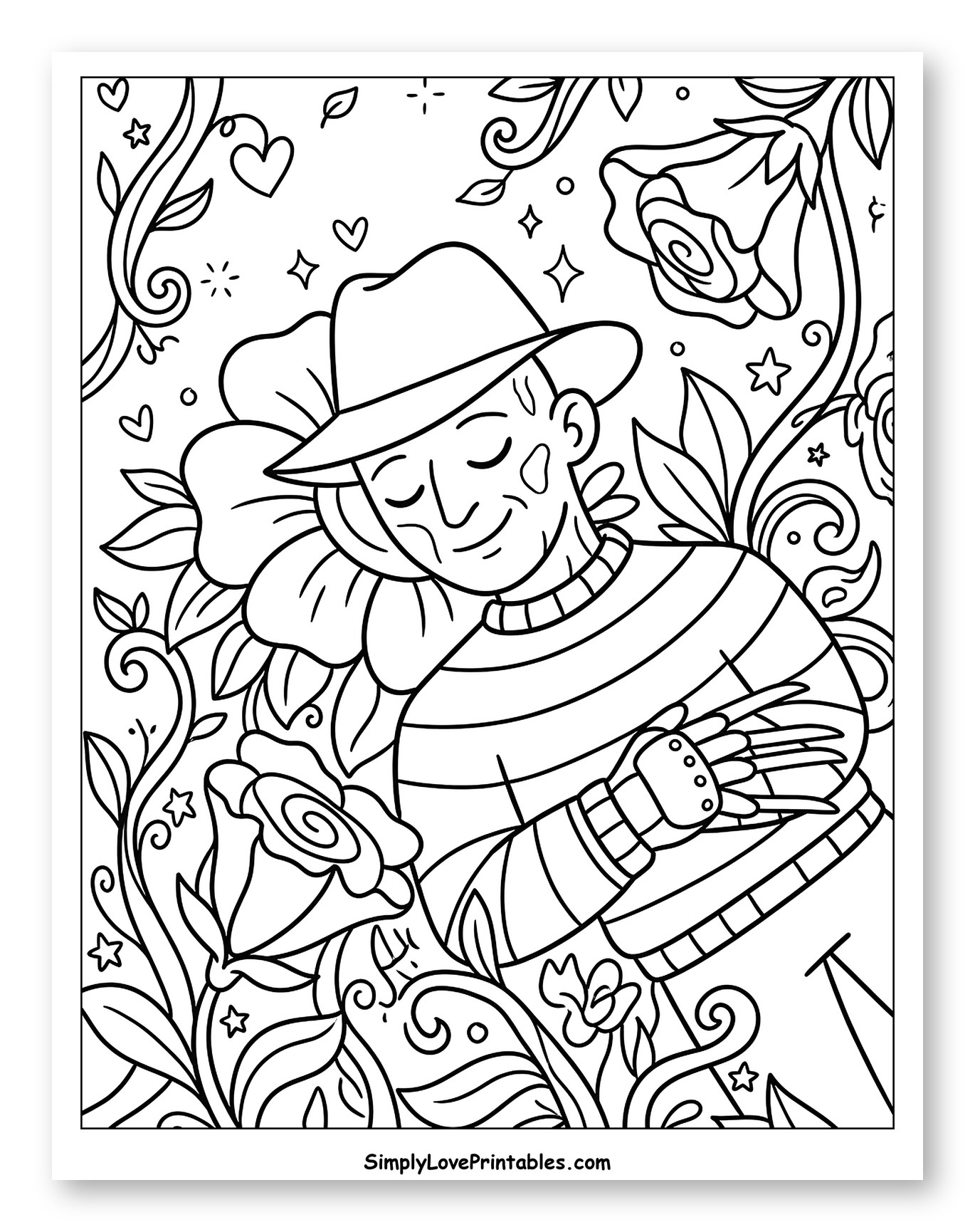Peaceful Freddy Krueger Surrounded by Floral Elements