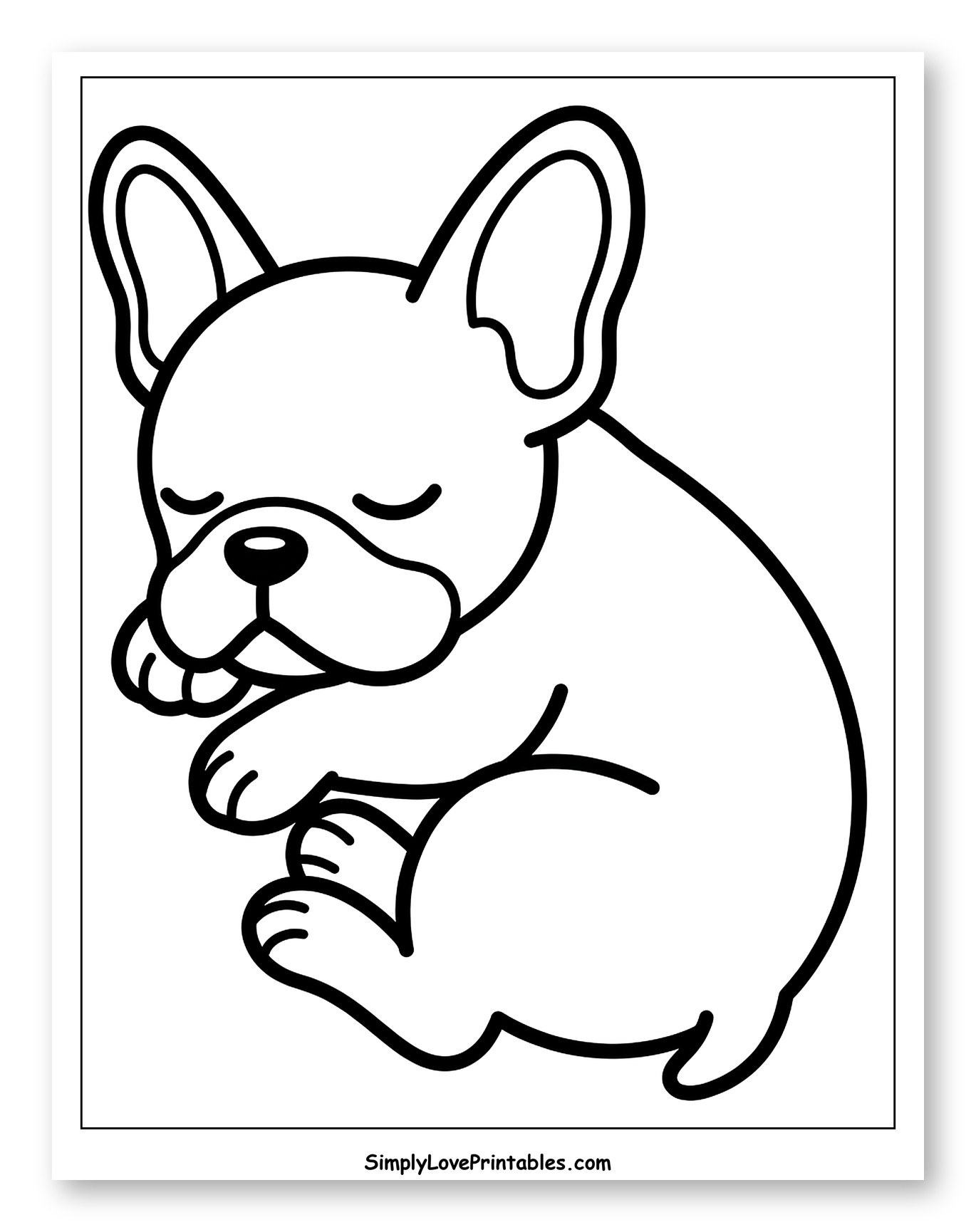 Peaceful French Bulldog Puppy Napping Coloring Page for Toddlers