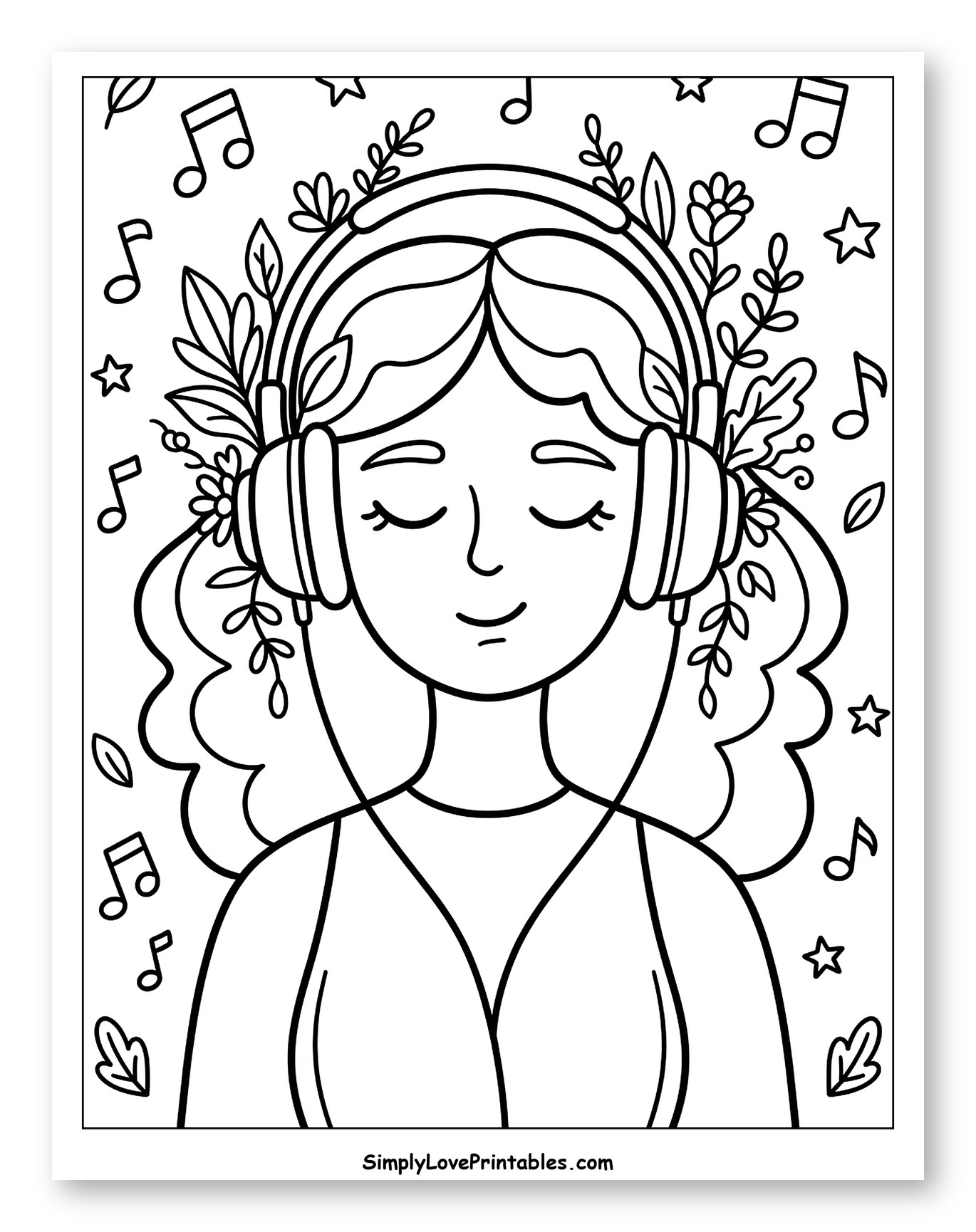Peaceful Girl Listening to Music with Headphones