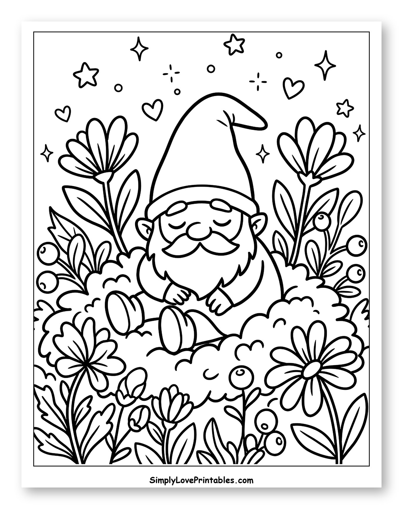 Peaceful Gnome Sleeping Among Flowers