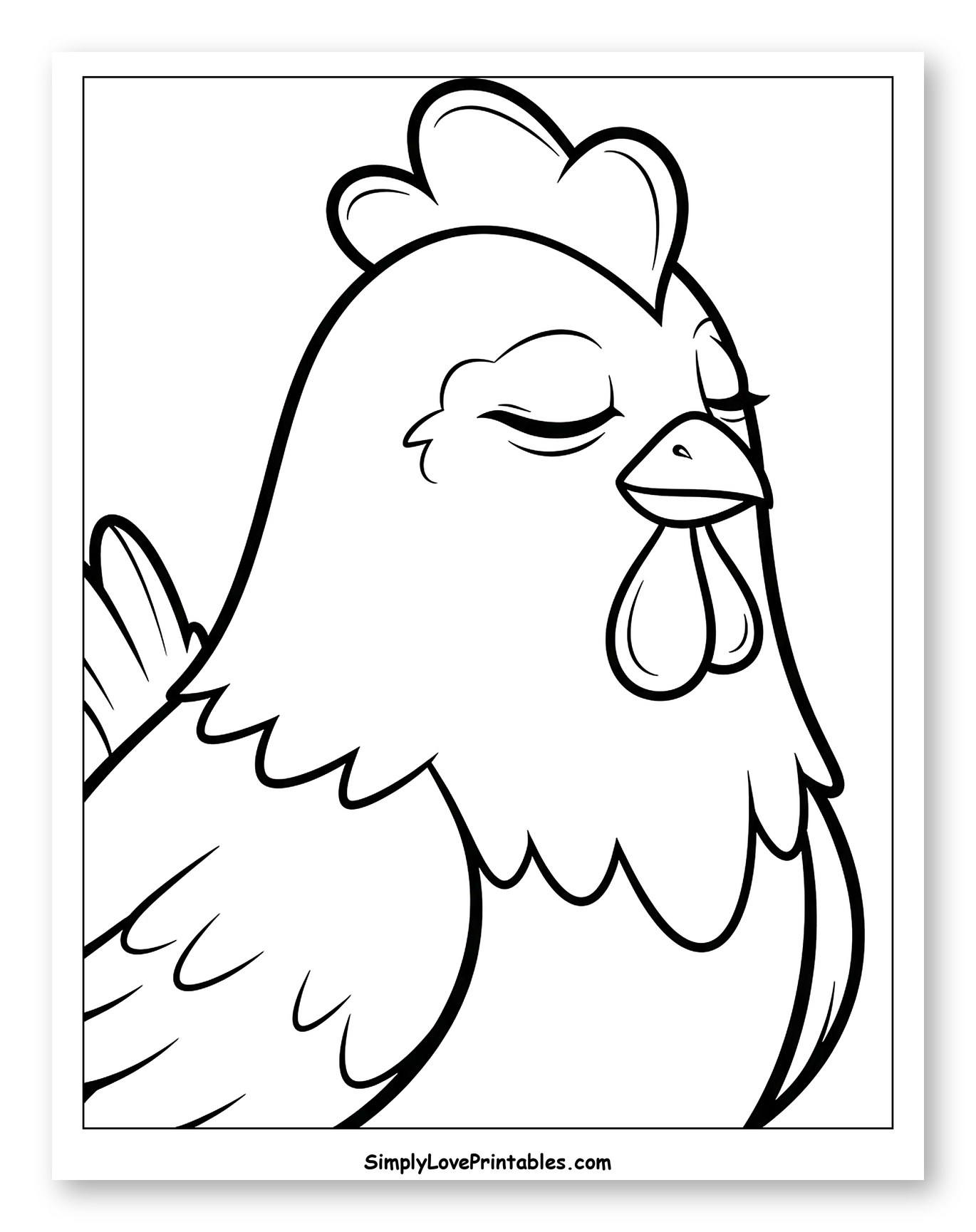Peaceful Hen with Closed Eyes Coloring Sheet for Toddlers