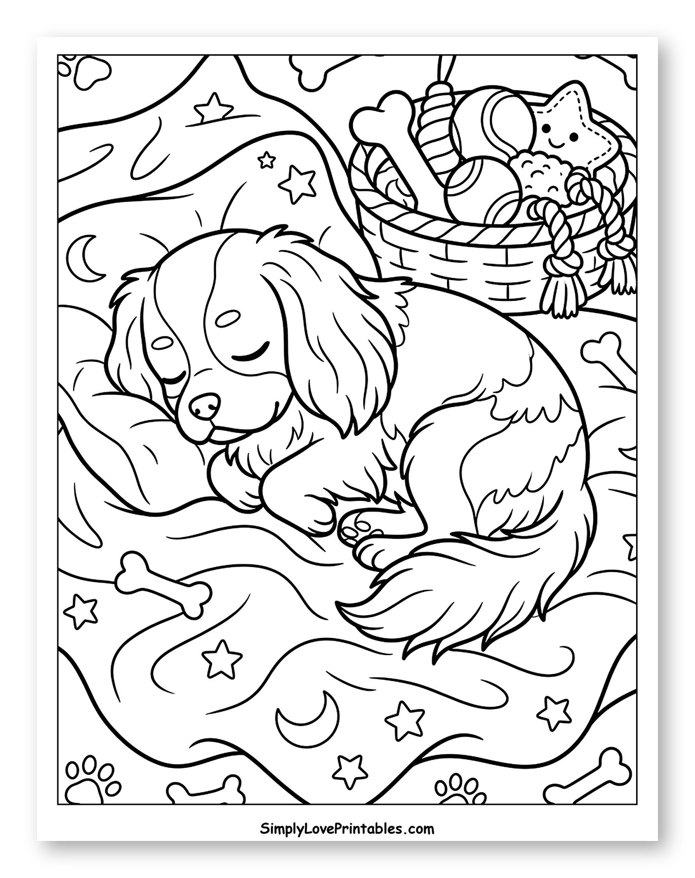 Peaceful King Charles Cavalier Puppy Sleeping to Color for Kids